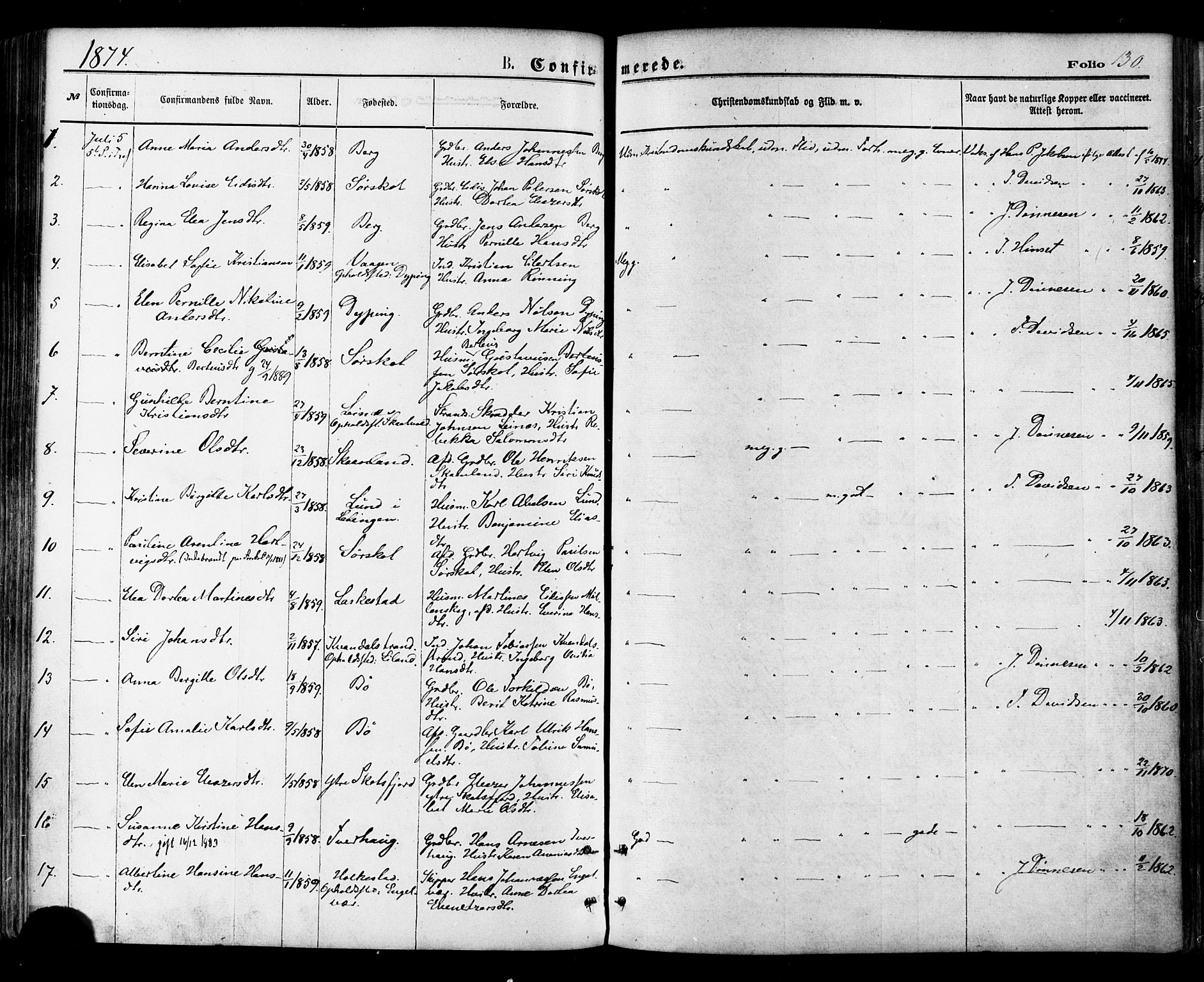 Ministerialprotokoller, klokkerbøker og fødselsregistre - Nordland, SAT/A-1459/855/L0802: Parish register (official) no. 855A10, 1875-1886, p. 130