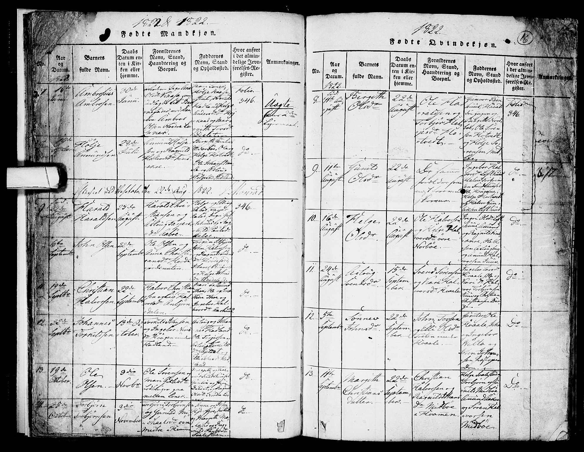 Hjartdal kirkebøker, SAKO/A-270/F/Fa/L0007: Parish register (official) no. I 7, 1815-1843, p. 16