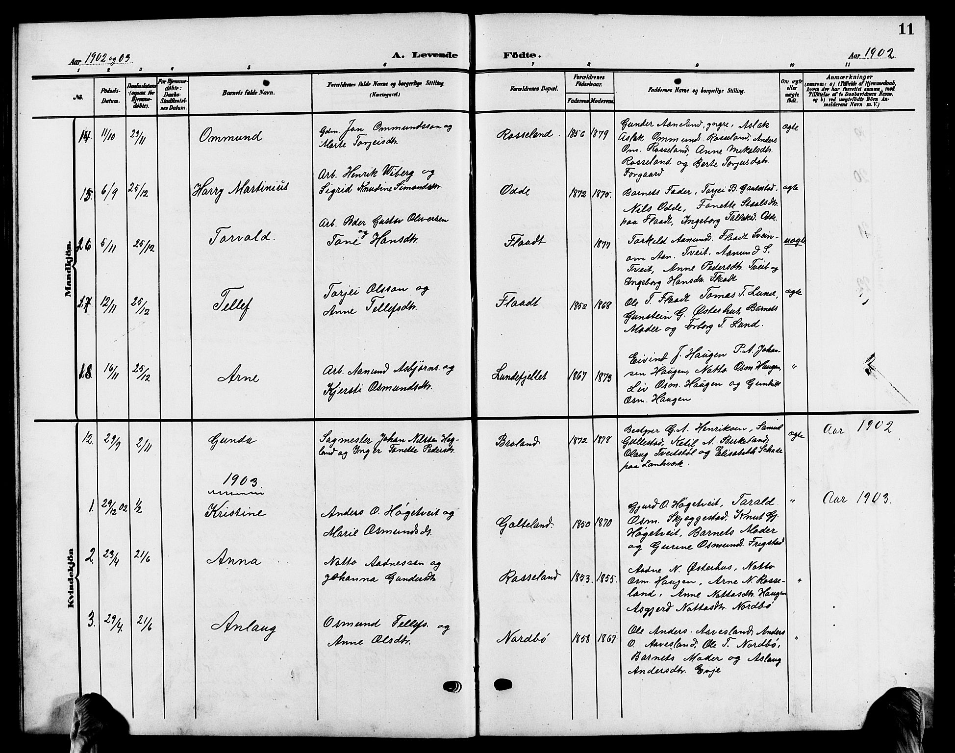 Evje sokneprestkontor, AV/SAK-1111-0008/F/Fb/Fba/L0004: Parish register (copy) no. B 4, 1899-1914, p. 11