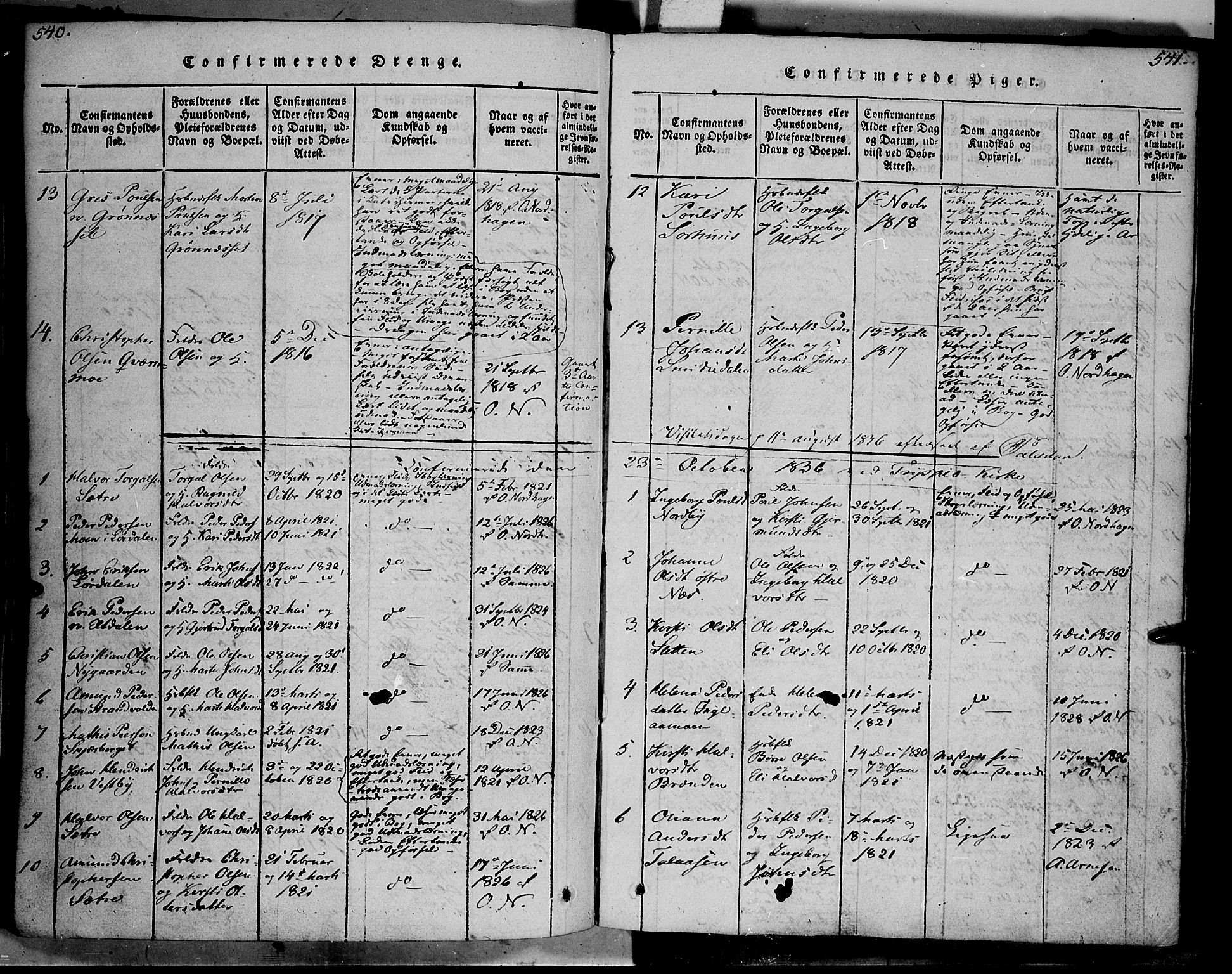Trysil prestekontor, SAH/PREST-046/H/Ha/Haa/L0003: Parish register (official) no. 3 /1, 1814-1841, p. 540-541