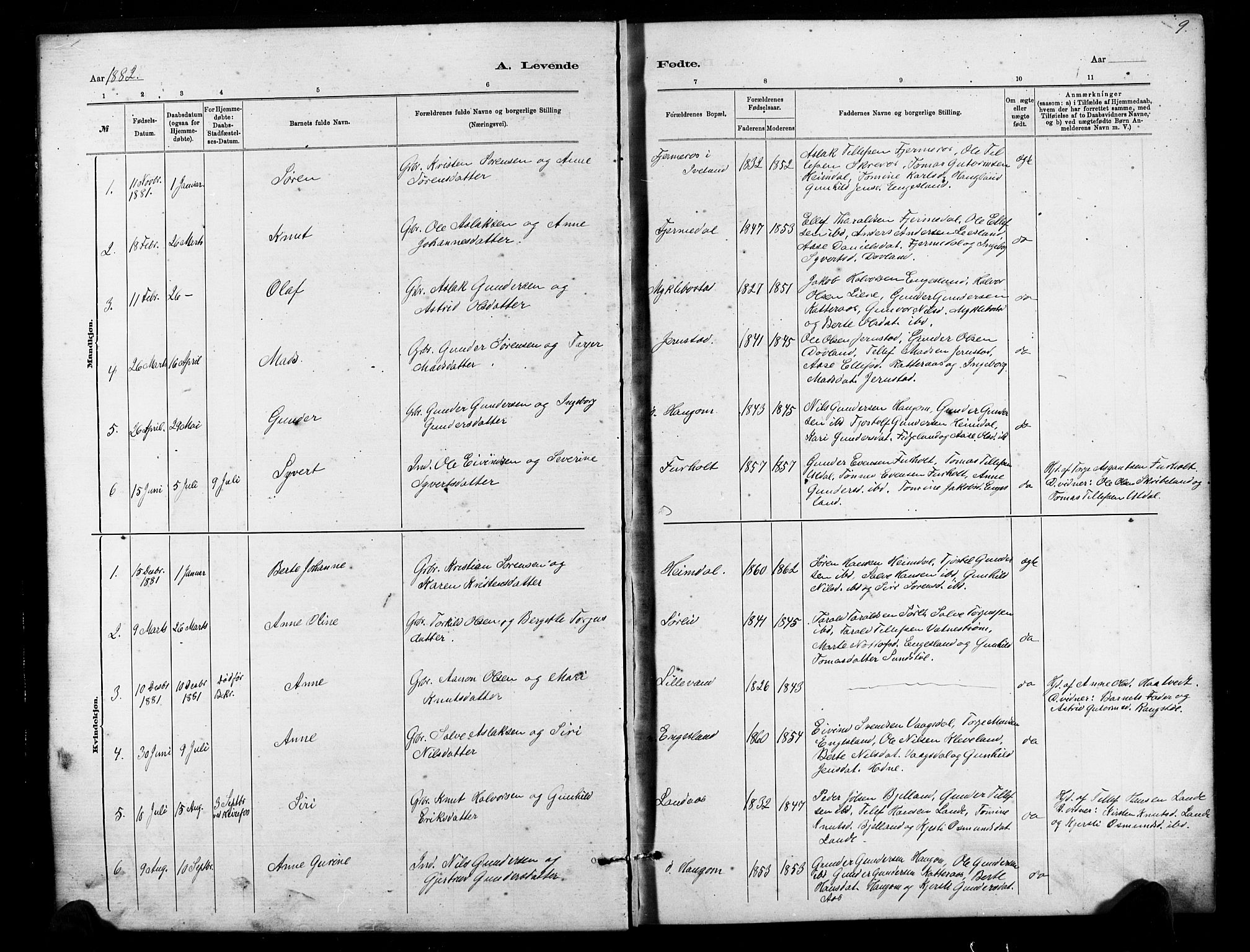Herefoss sokneprestkontor, SAK/1111-0019/F/Fb/Fbb/L0002: Parish register (copy) no. B 2, 1879-1894, p. 9
