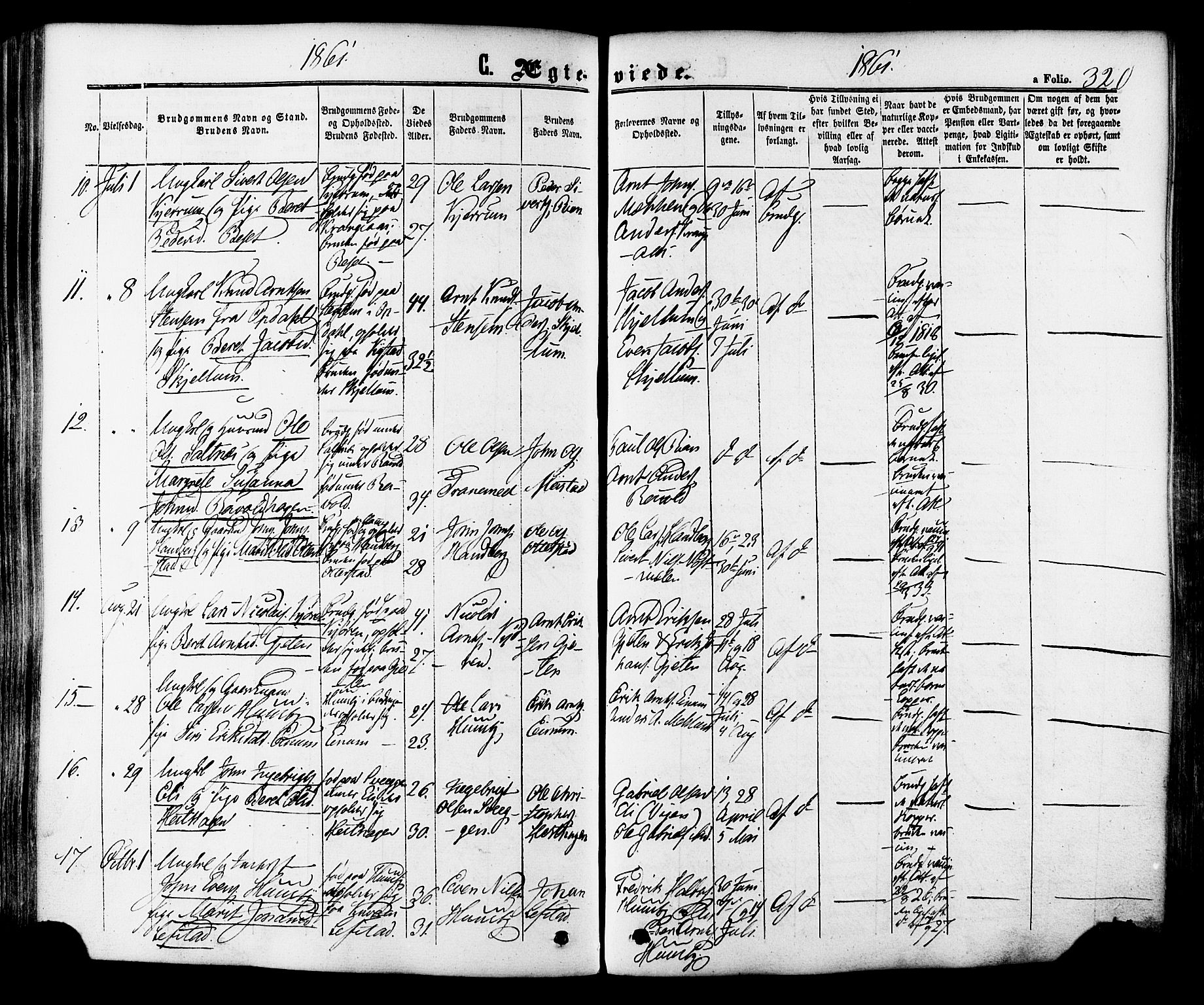 Ministerialprotokoller, klokkerbøker og fødselsregistre - Sør-Trøndelag, AV/SAT-A-1456/665/L0772: Parish register (official) no. 665A07, 1856-1878, p. 320