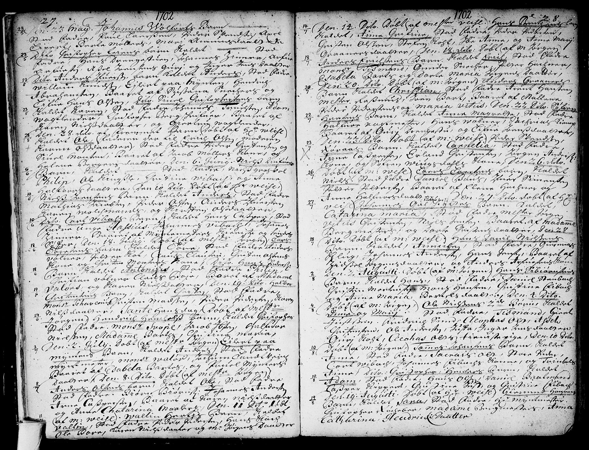 Kongsberg kirkebøker, SAKO/A-22/F/Fa/L0001: Parish register (official) no. I 1, 1696-1720, p. 27-28