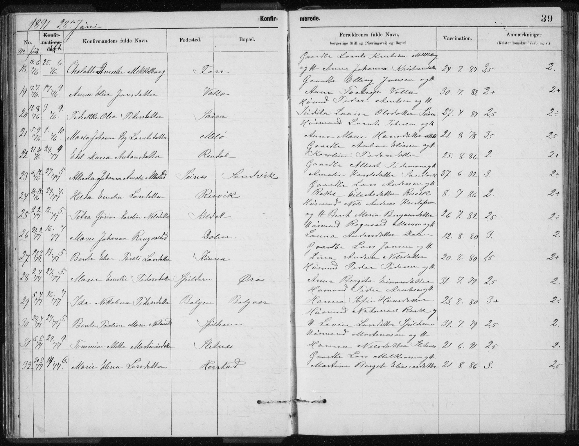 Ministerialprotokoller, klokkerbøker og fødselsregistre - Nordland, AV/SAT-A-1459/843/L0637: Parish register (copy) no. 843C06, 1884-1908, p. 39