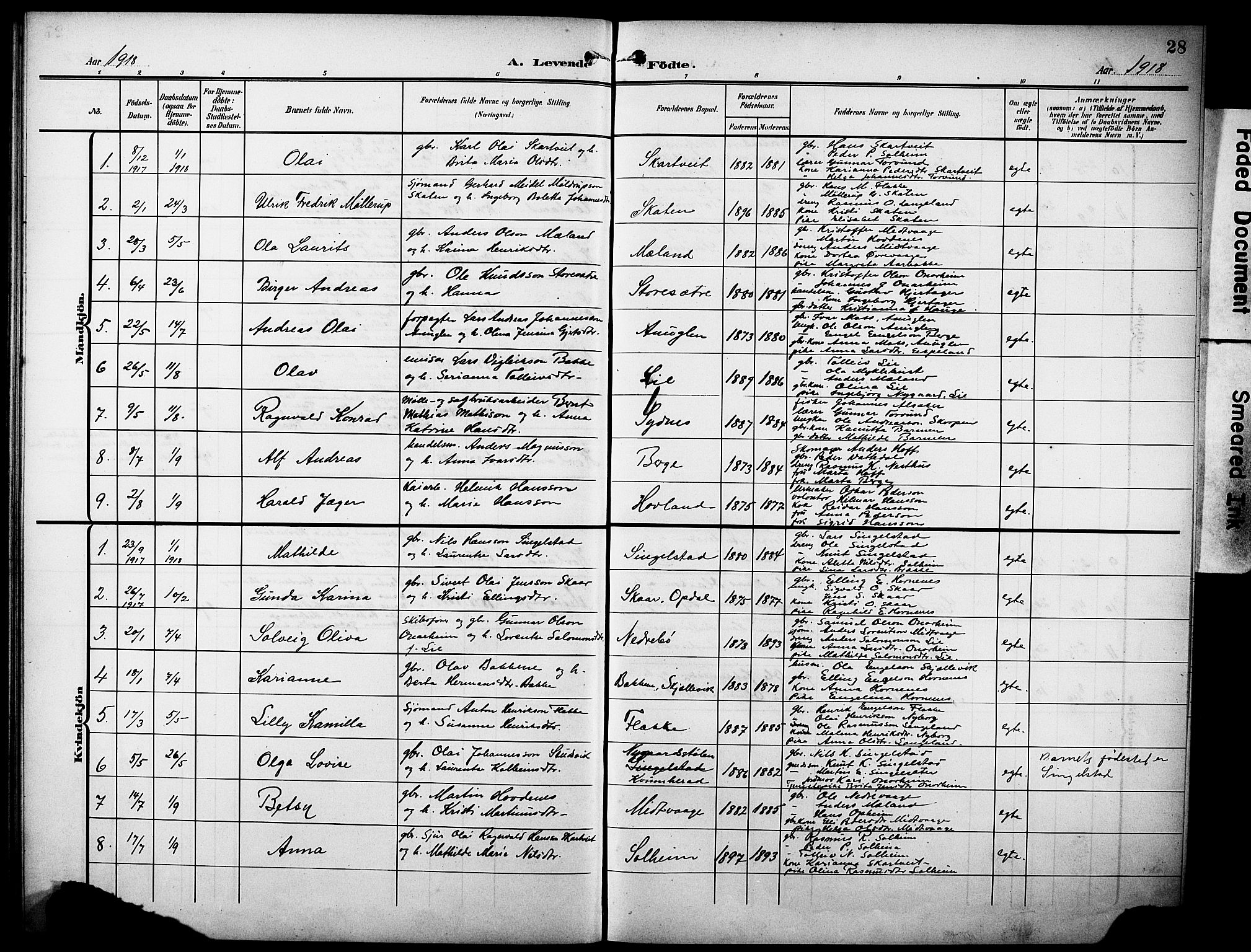 Tysnes sokneprestembete, AV/SAB-A-78601/H/Hab: Parish register (copy) no. C 3, 1908-1924, p. 28
