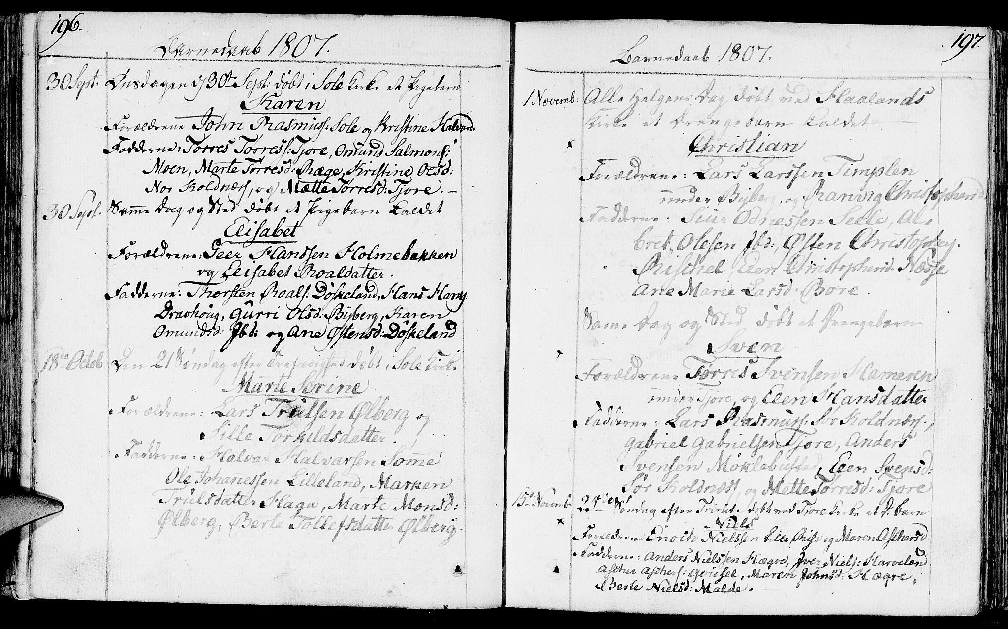 Håland sokneprestkontor, AV/SAST-A-101802/001/30BA/L0003: Parish register (official) no. A 3, 1794-1815, p. 196-197