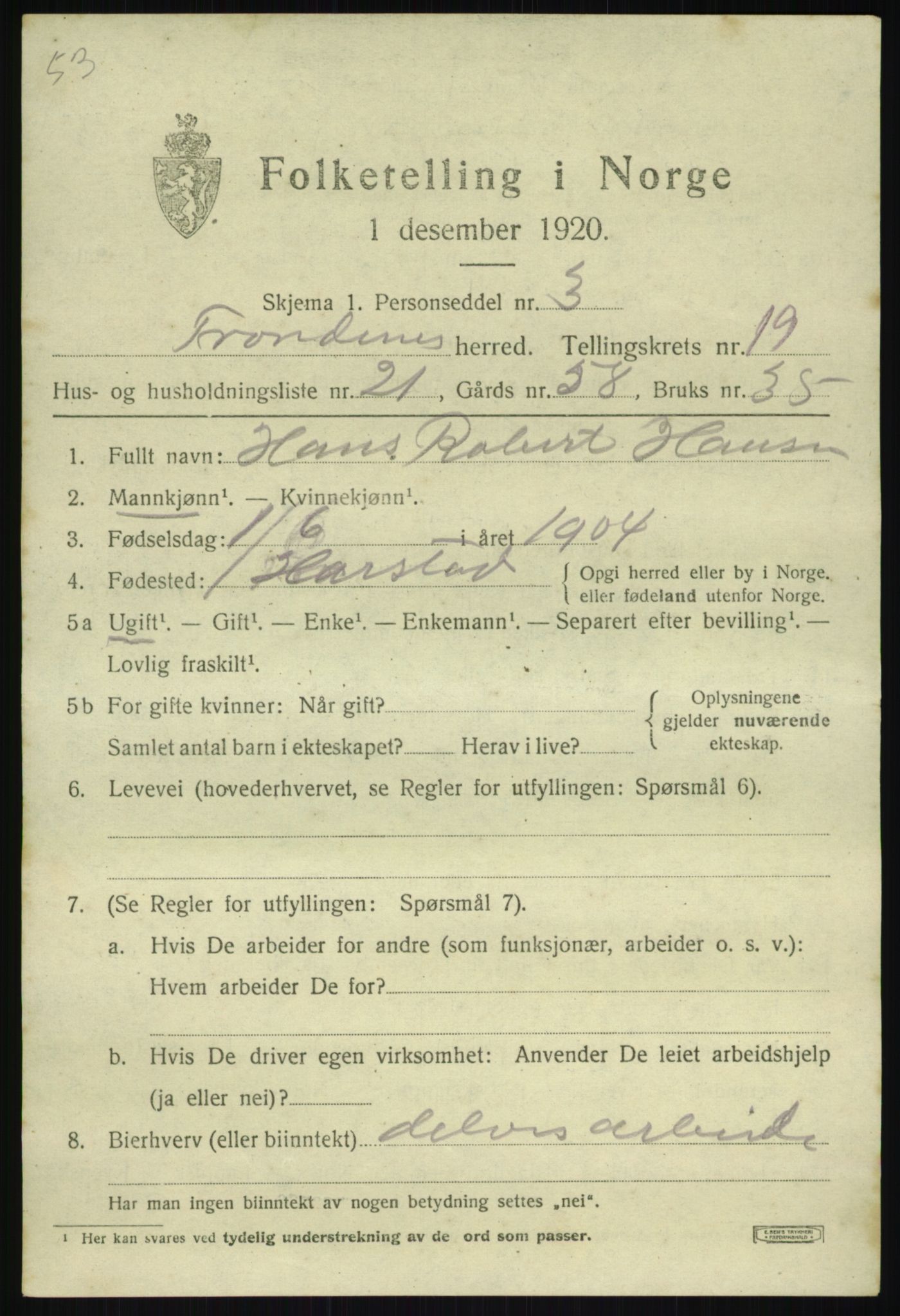 SATØ, 1920 census for Trondenes, 1920, p. 13656
