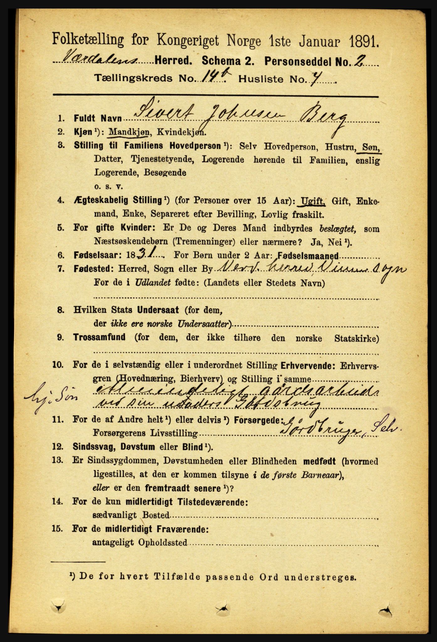 RA, 1891 census for 1721 Verdal, 1891, p. 7383