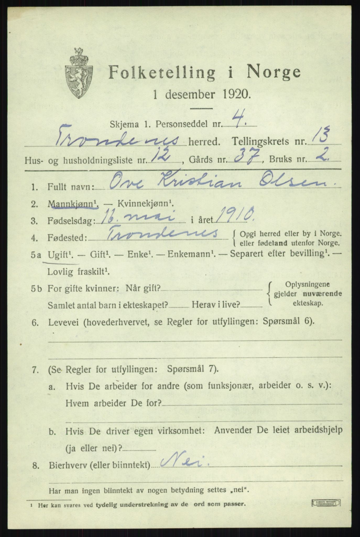 SATØ, 1920 census for Trondenes, 1920, p. 9485