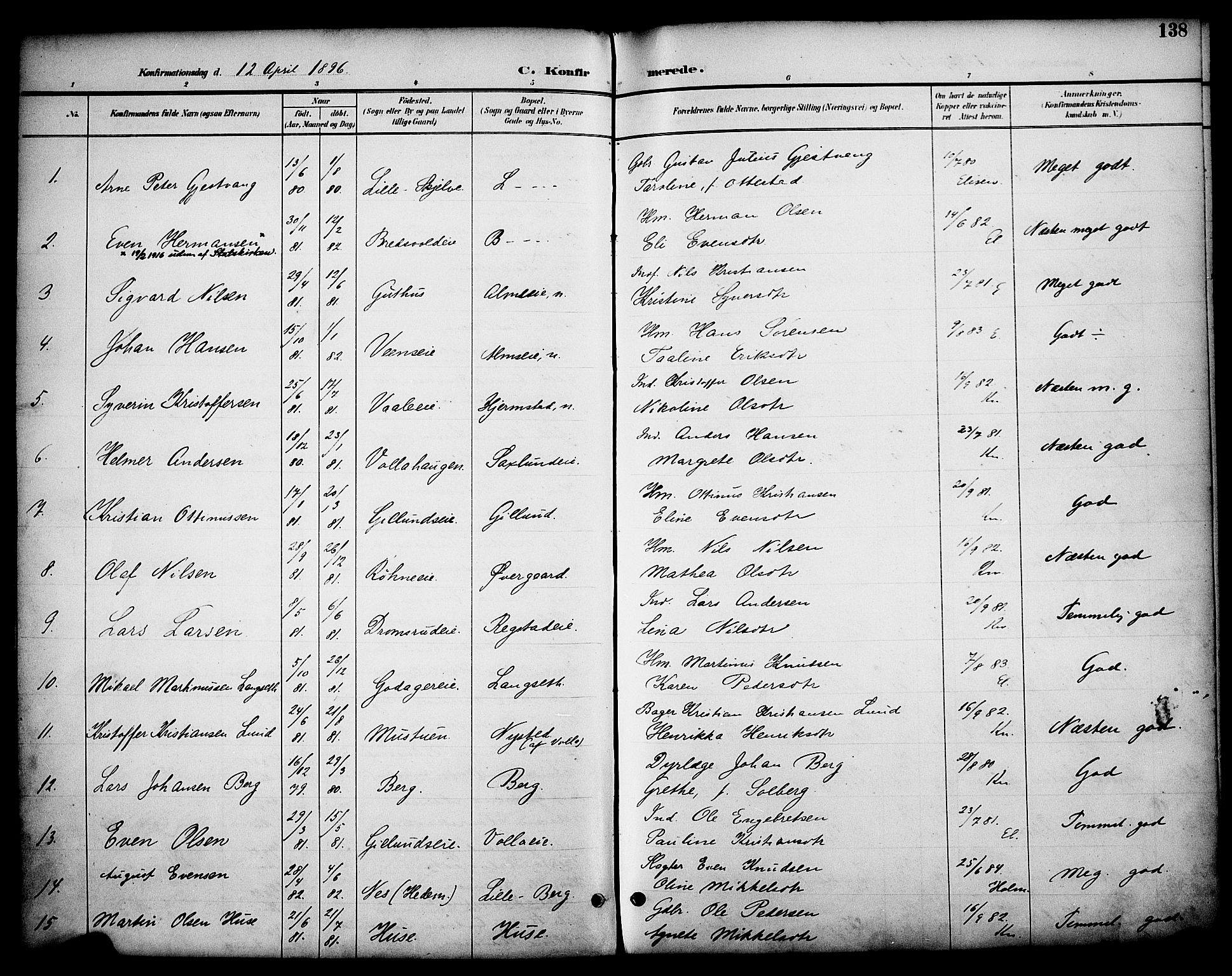 Stange prestekontor, SAH/PREST-002/K/L0020: Parish register (official) no. 20, 1894-1905, p. 138