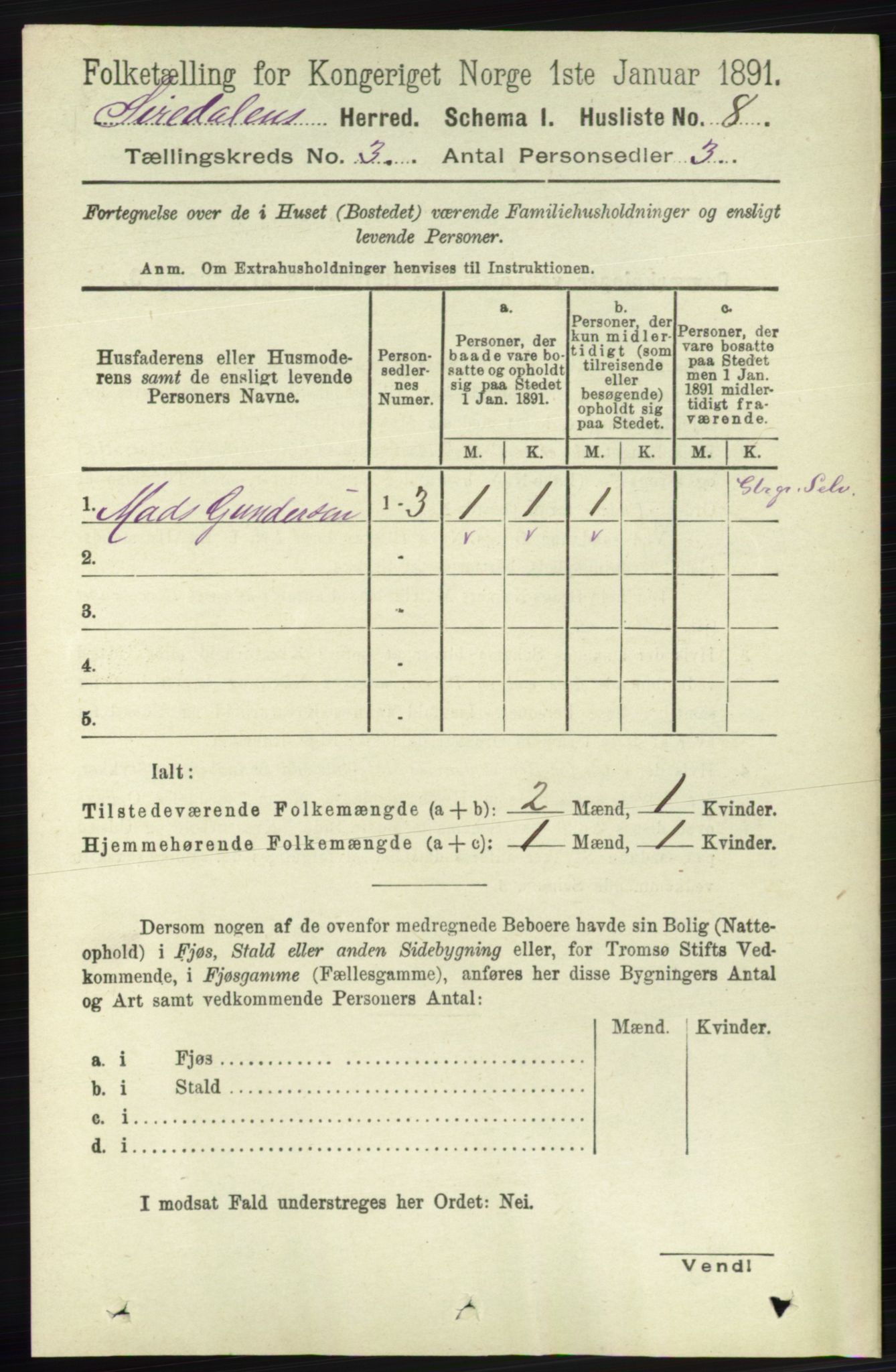 RA, 1891 census for 1046 Sirdal, 1891, p. 628