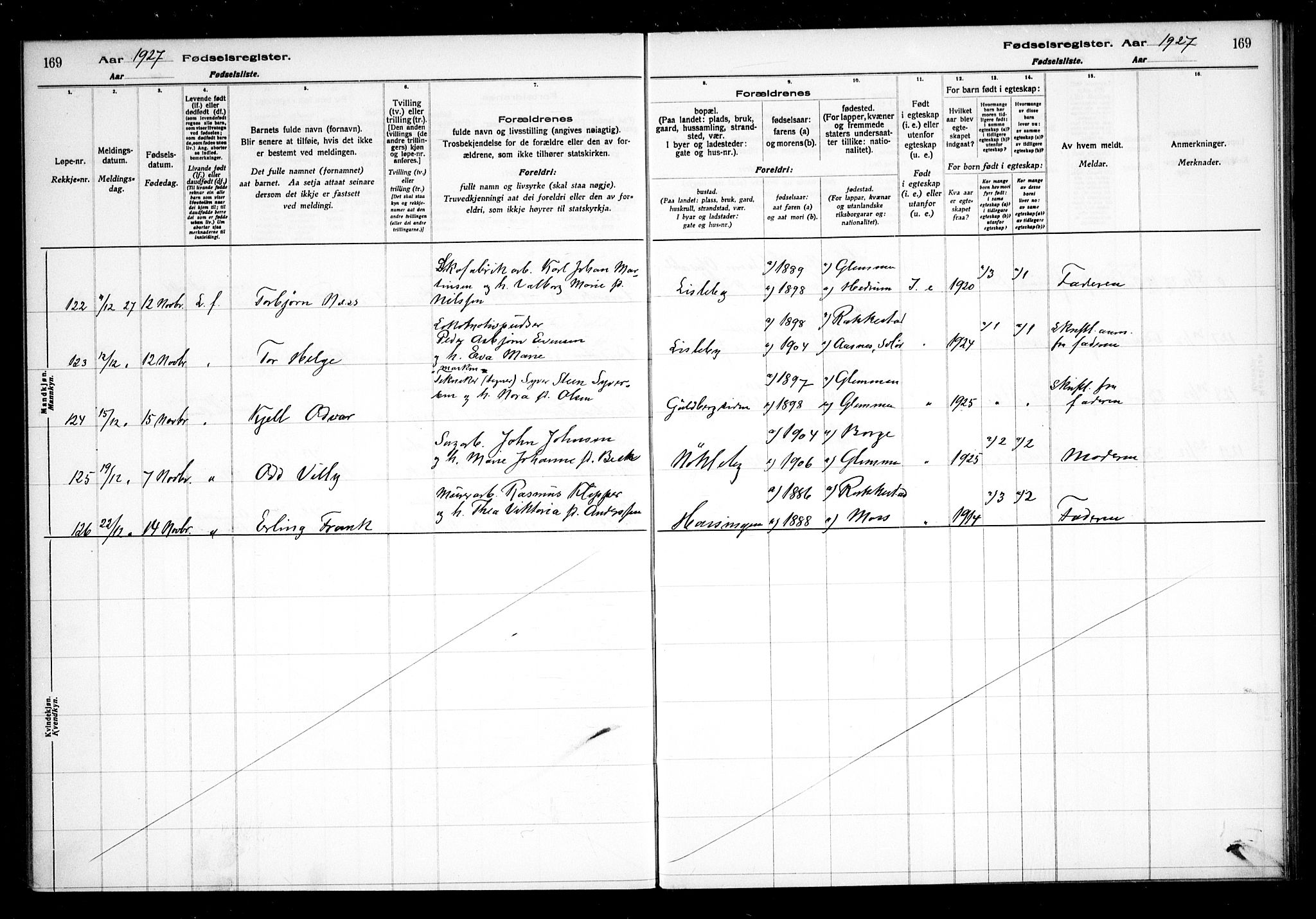 Glemmen prestekontor Kirkebøker, AV/SAO-A-10908/J/Ja/L0002: Birth register no. I 2, 1922-1929, p. 169