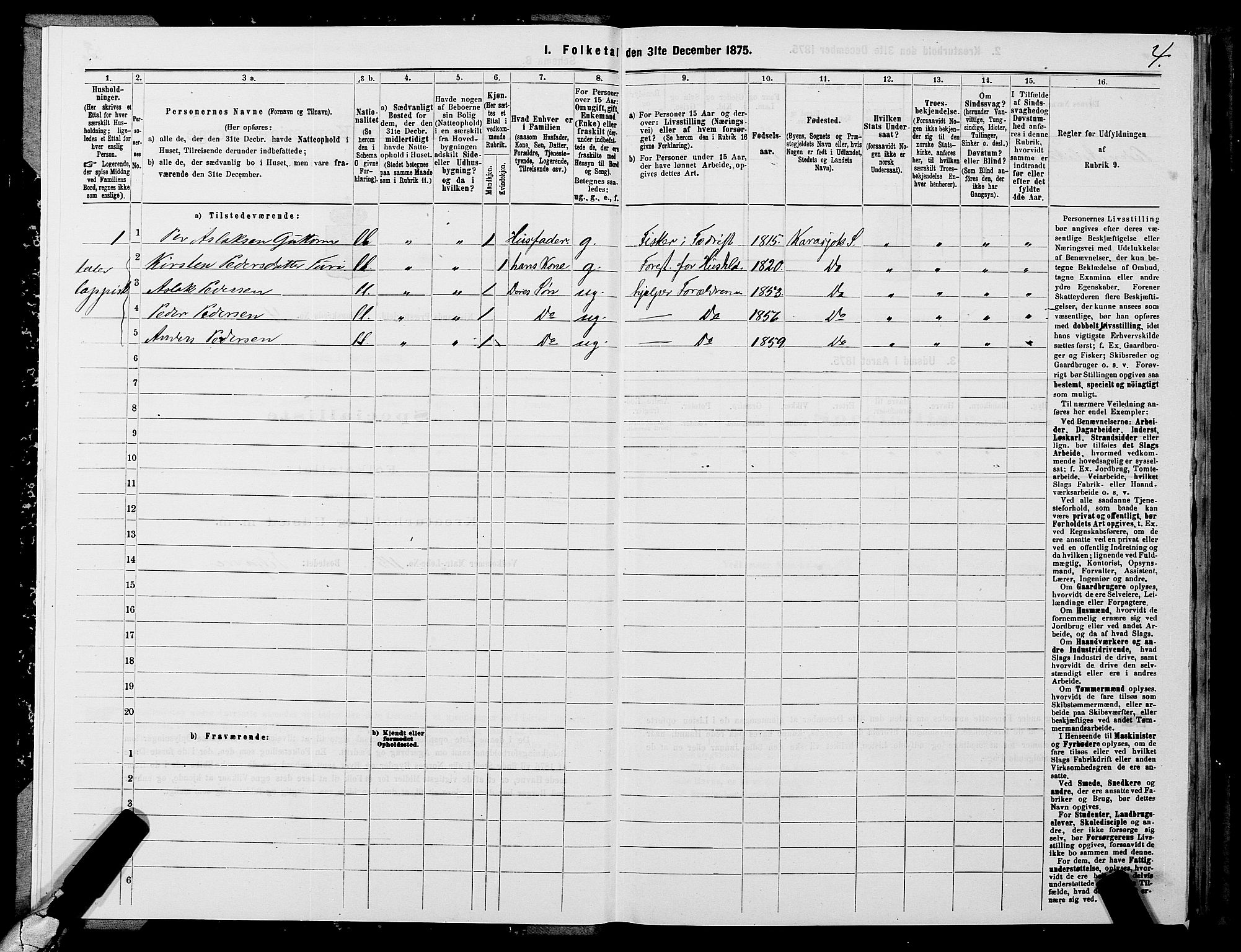 SATØ, 1875 census for 2020P Kistrand, 1875, p. 2004