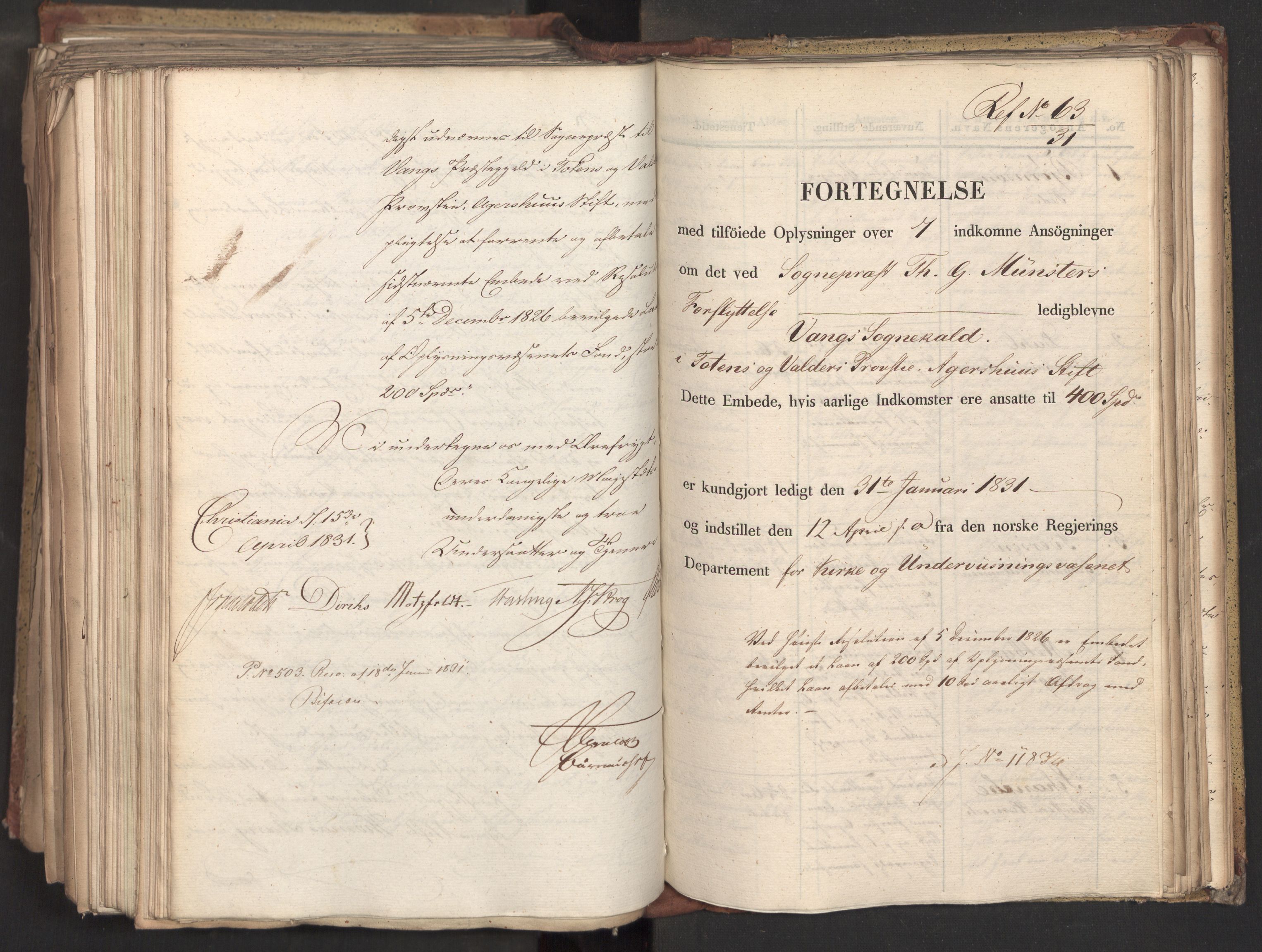 Statsrådsavdelingen i Stockholm, RA/S-1003/D/Da/L0070: Regjeringsinnstillinger nr. 1047-1221, 1831, p. 505