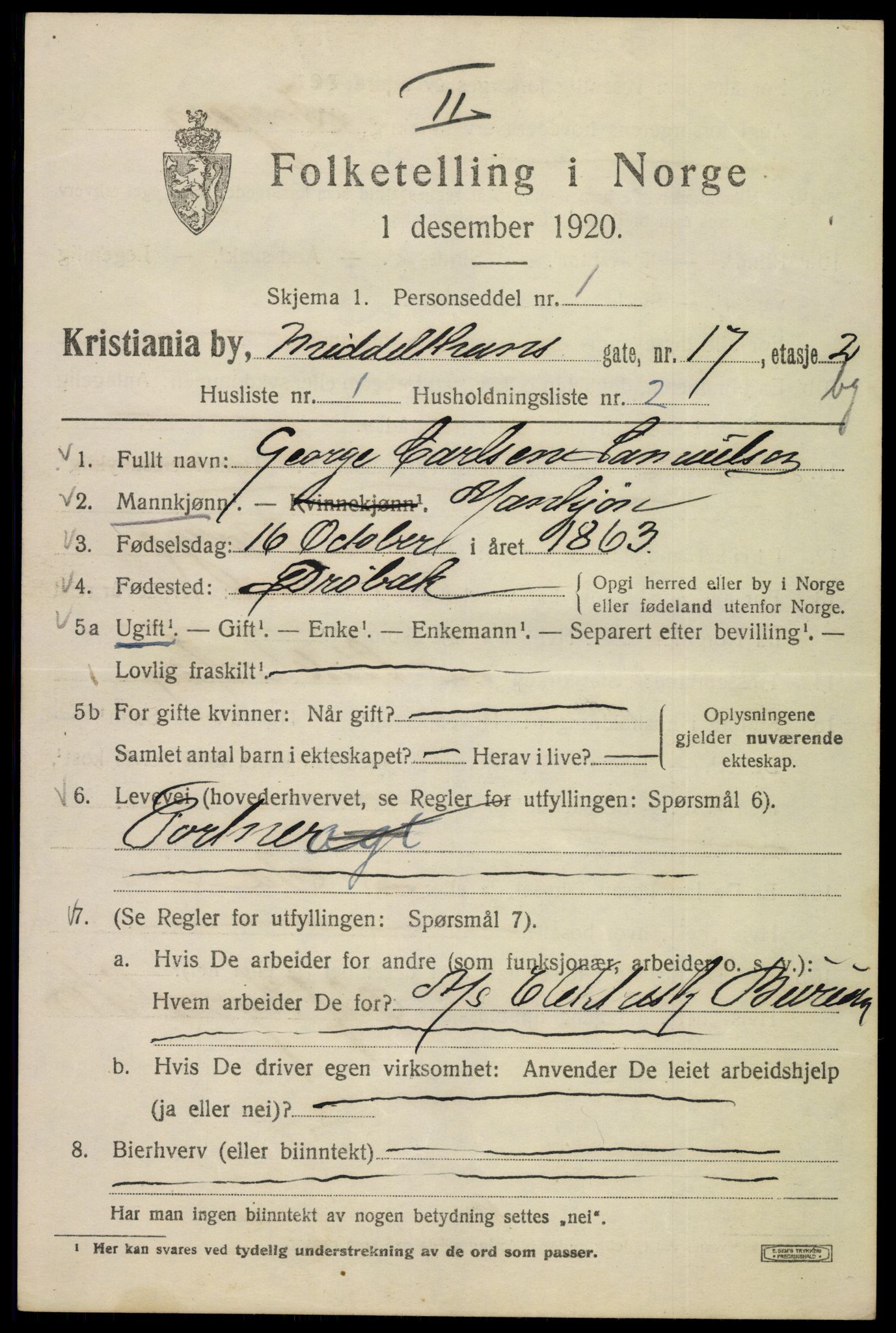 SAO, 1920 census for Kristiania, 1920, p. 395421