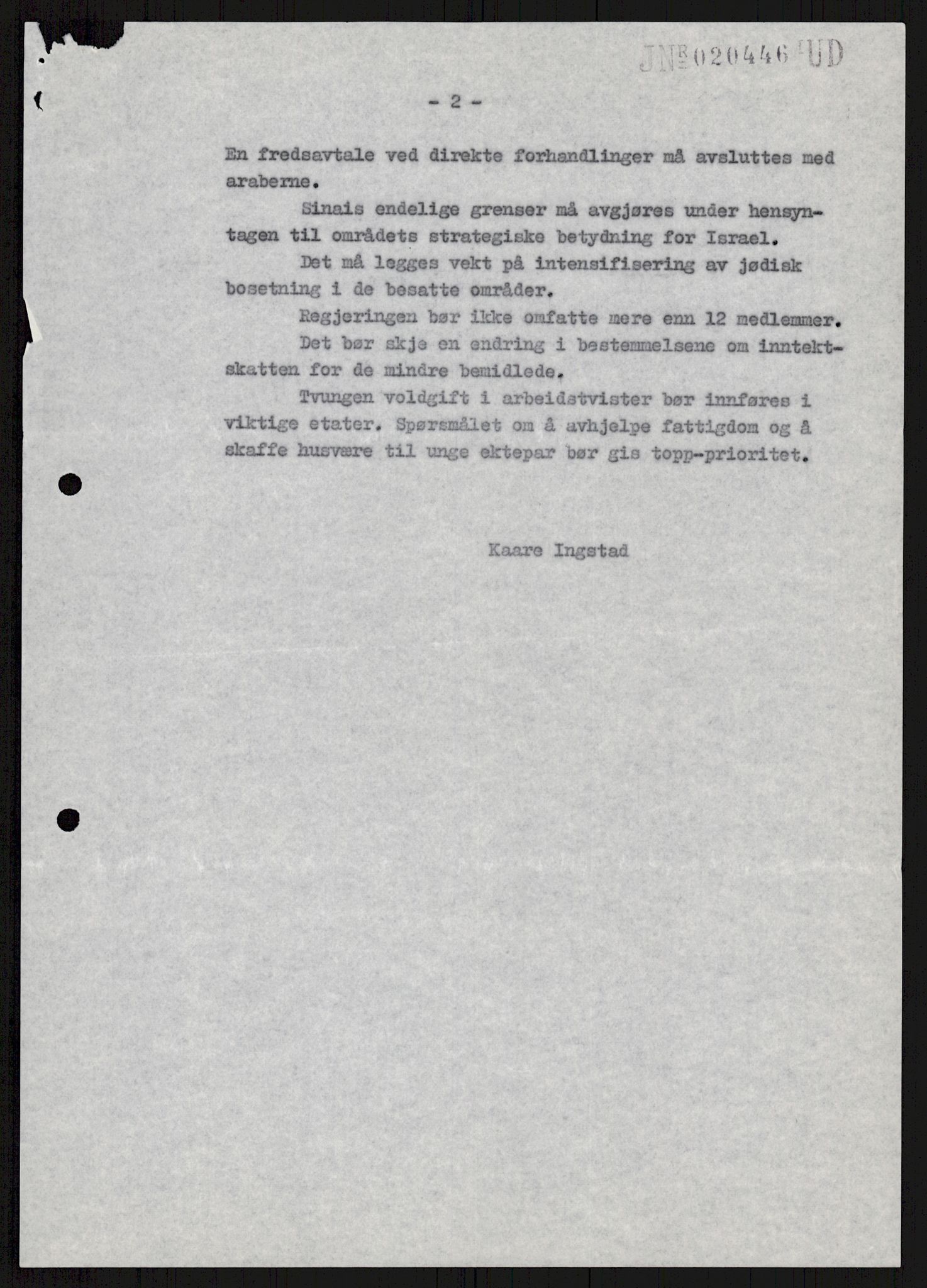 Utenriksdepartementet, hovedarkiv, AV/RA-S-6794/D/Db/Dba/L0776/0003: Verdenspolitikk. Fremmede staters politikk (G.L.) / Israel: Politikk (2 mapper), 1970-1972, p. 118