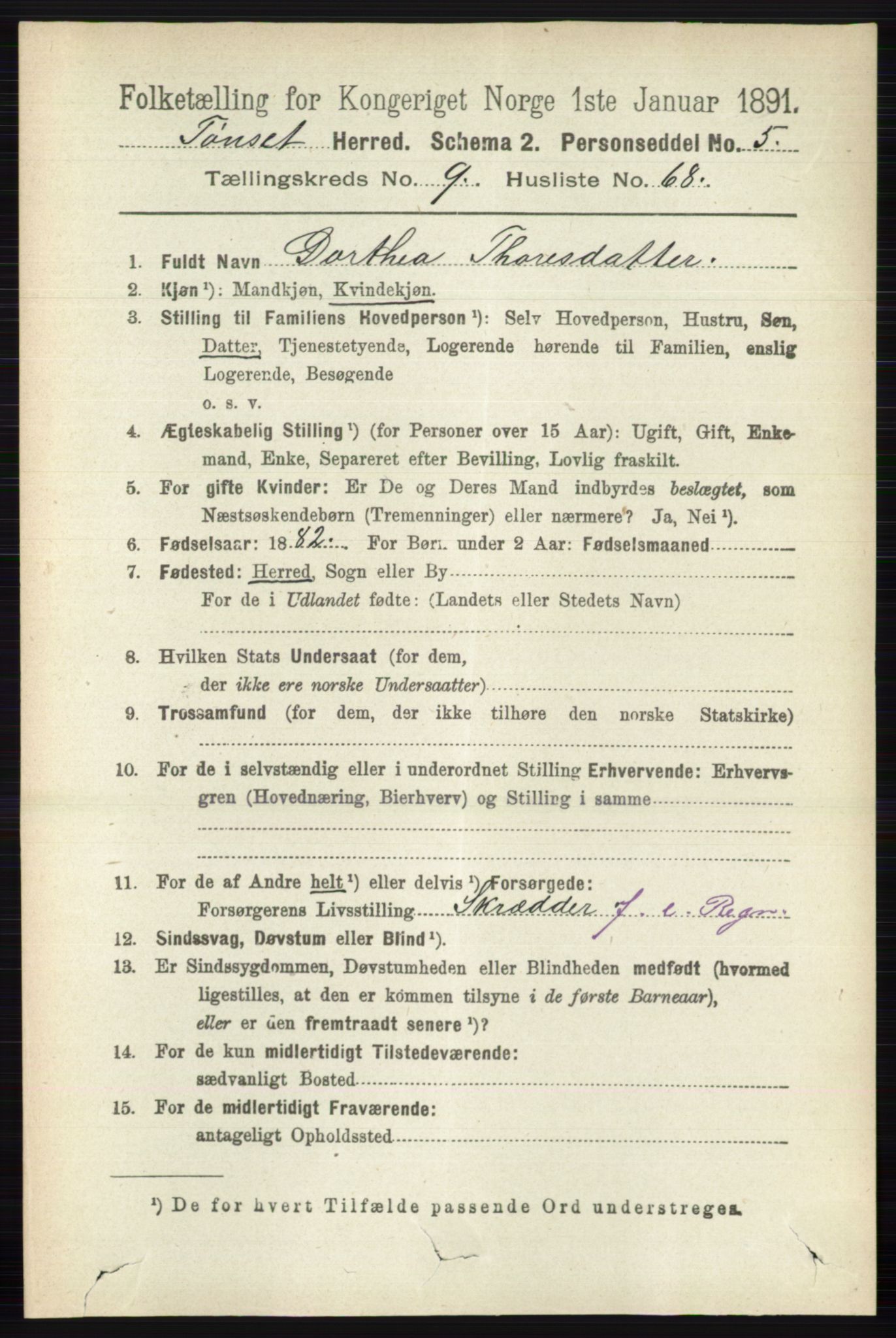 RA, 1891 census for 0437 Tynset, 1891, p. 2805