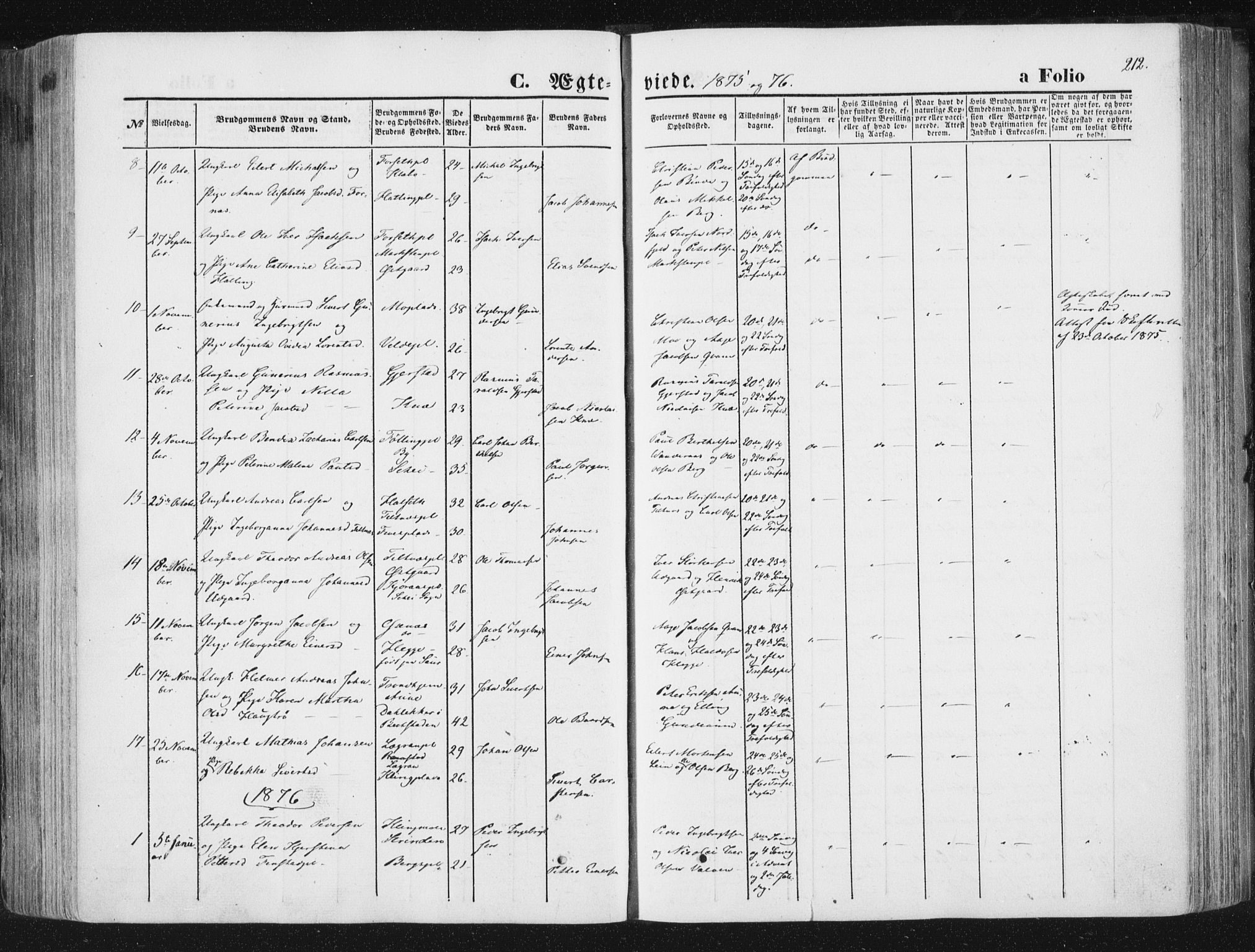 Ministerialprotokoller, klokkerbøker og fødselsregistre - Nord-Trøndelag, SAT/A-1458/746/L0447: Parish register (official) no. 746A06, 1860-1877, p. 212