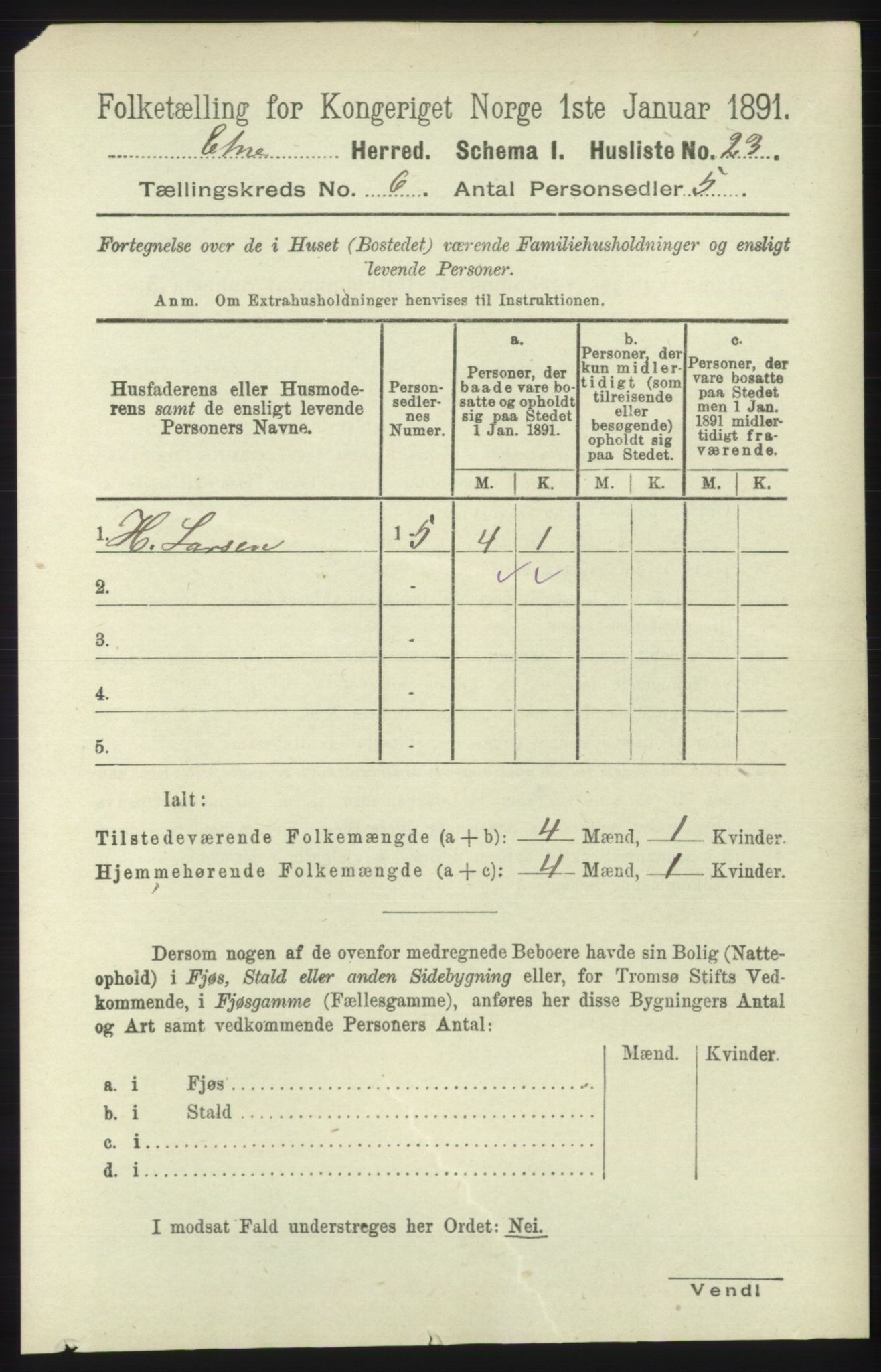 RA, 1891 census for 1211 Etne, 1891, p. 1204