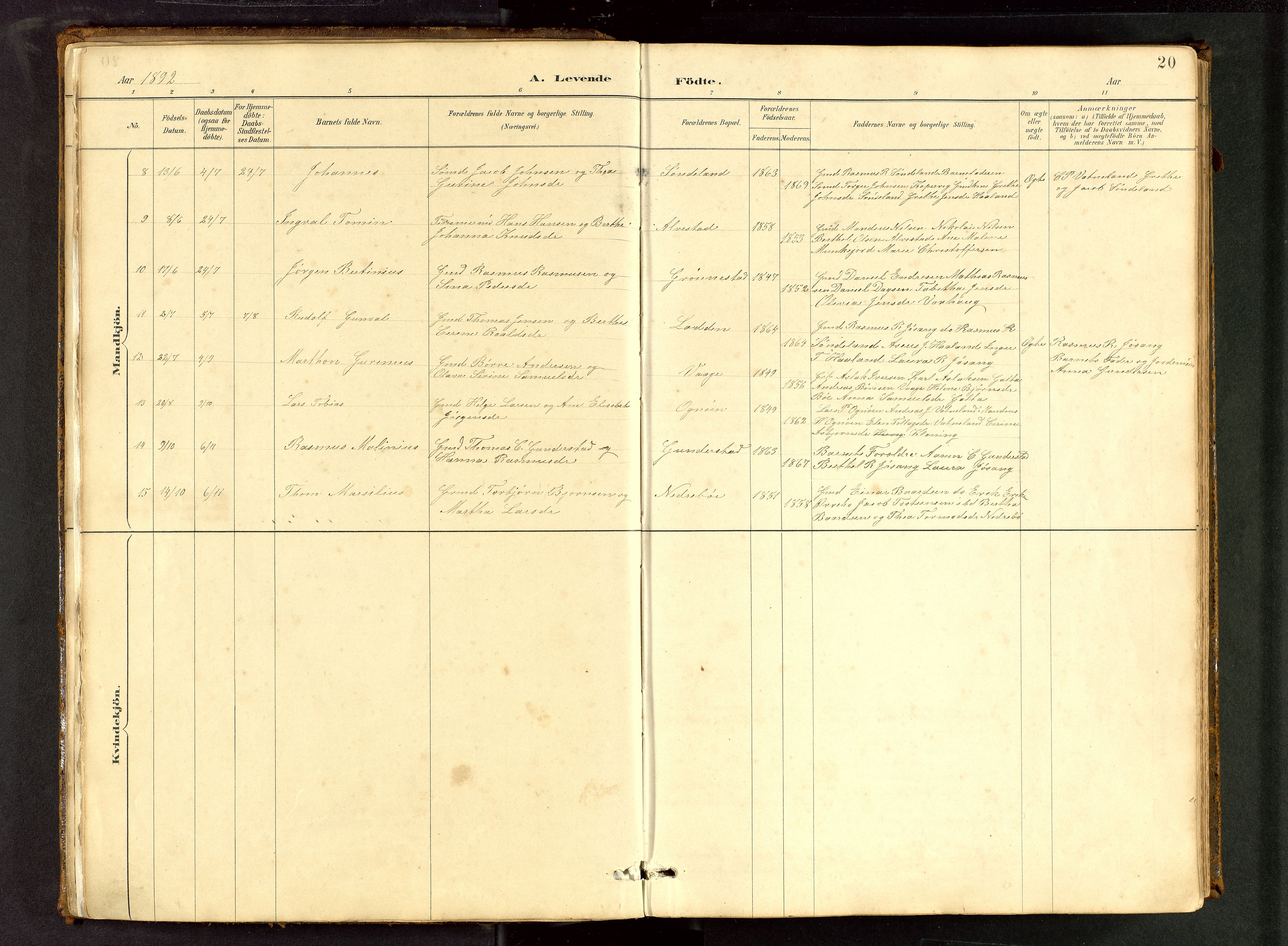 Tysvær sokneprestkontor, AV/SAST-A -101864/H/Ha/Hab/L0005: Parish register (copy) no. B 5, 1887-1947, p. 20