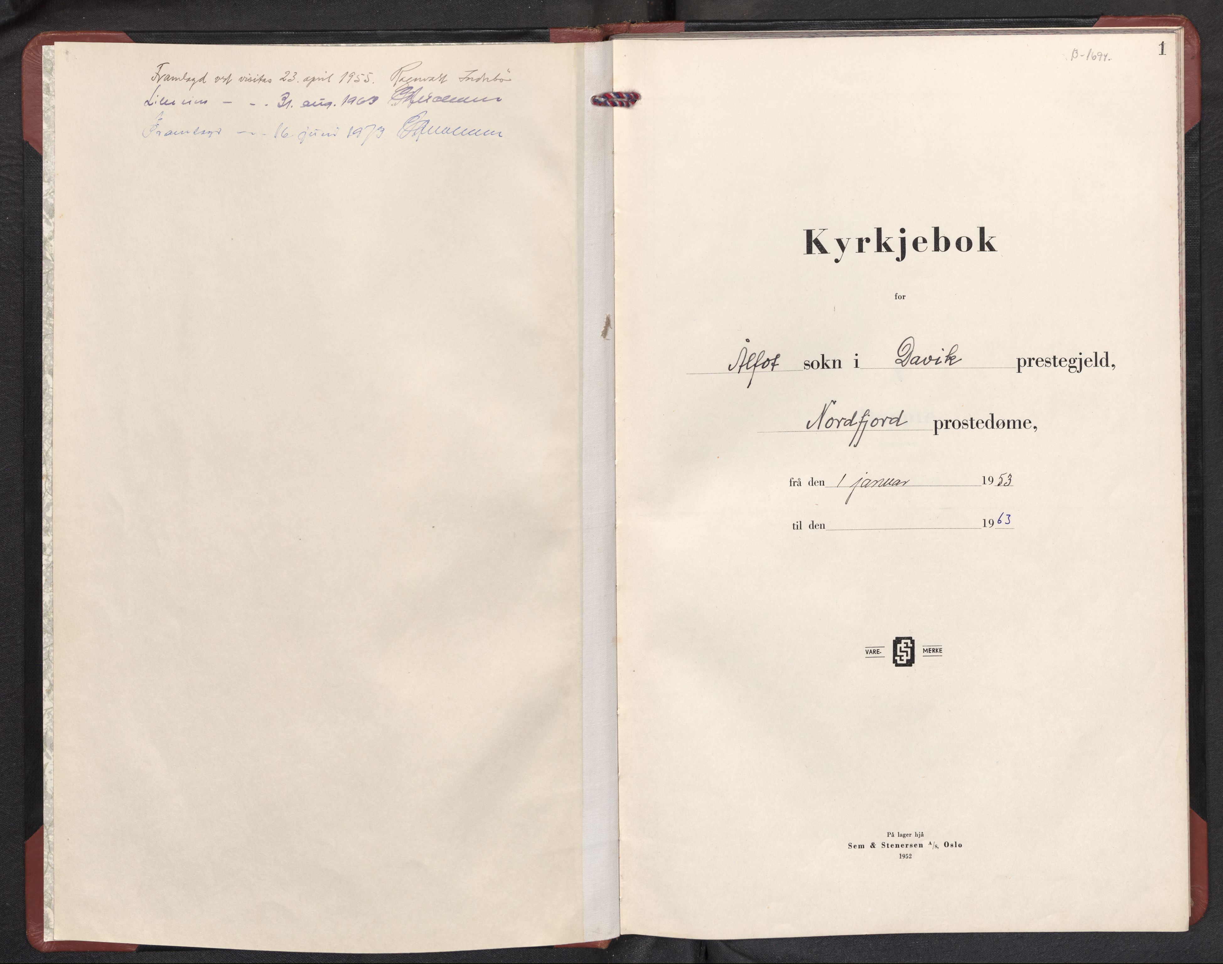 Davik sokneprestembete, SAB/A-79701/H/Hab/Habd/L0004: Parish register (copy) no. D 4, 1953-1973, p. 0b-1a
