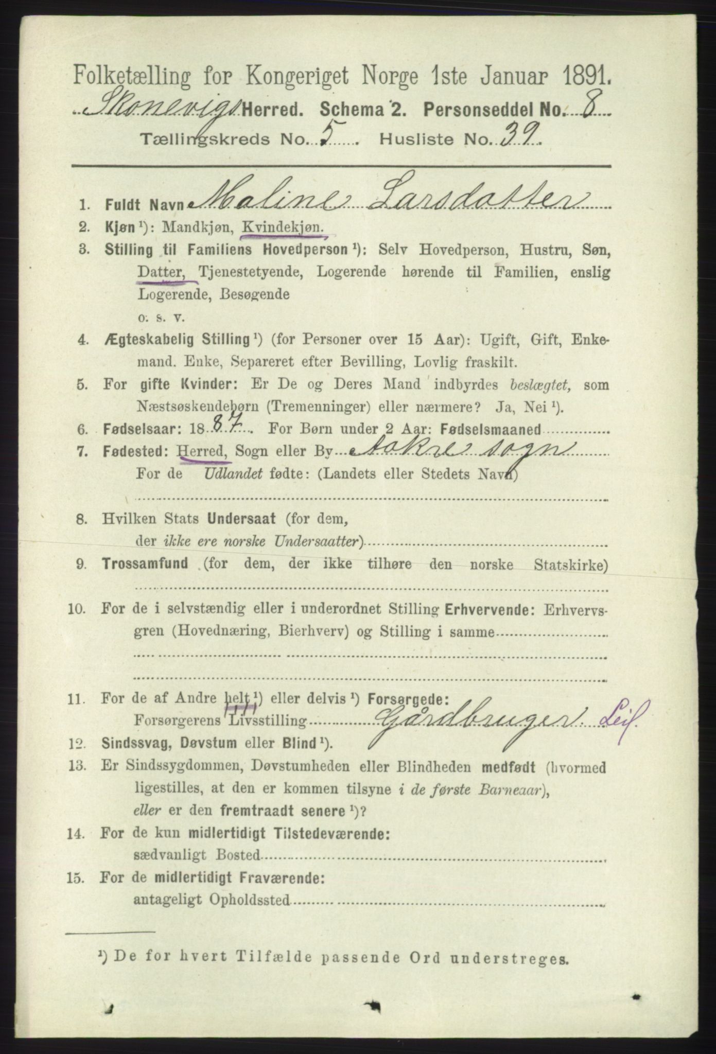 RA, 1891 census for 1212 Skånevik, 1891, p. 1480