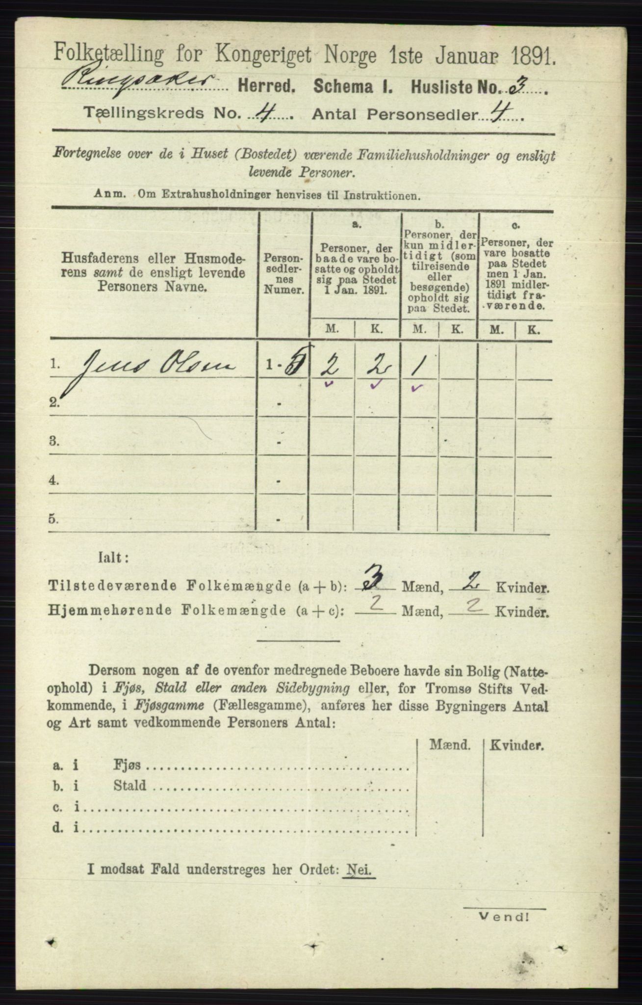 RA, 1891 census for 0412 Ringsaker, 1891, p. 1684