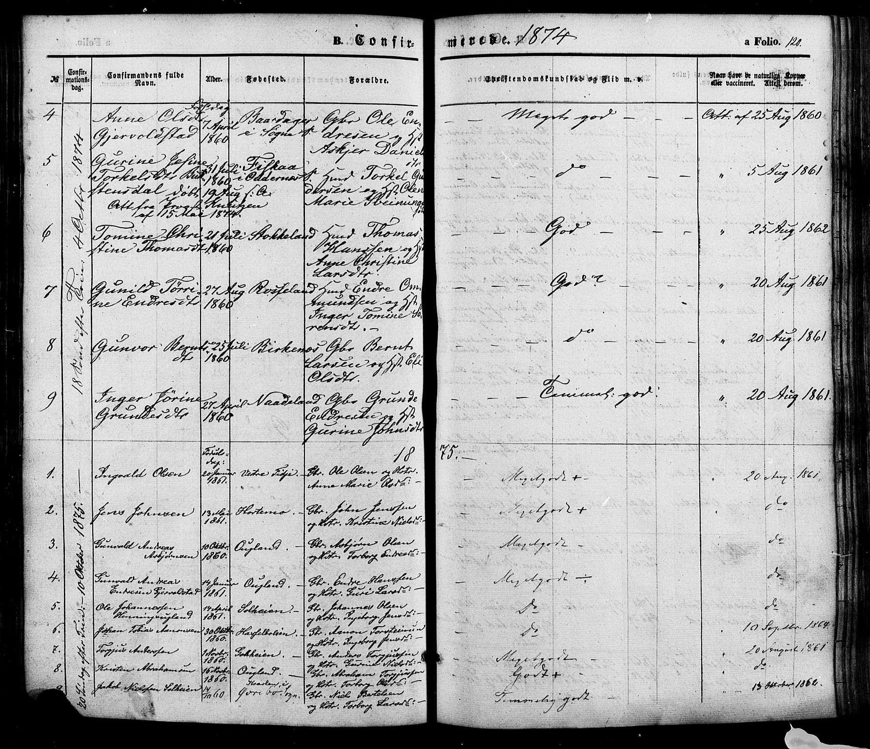 Søgne sokneprestkontor, SAK/1111-0037/F/Fa/Faa/L0002: Parish register (official) no. A 2, 1854-1882, p. 120