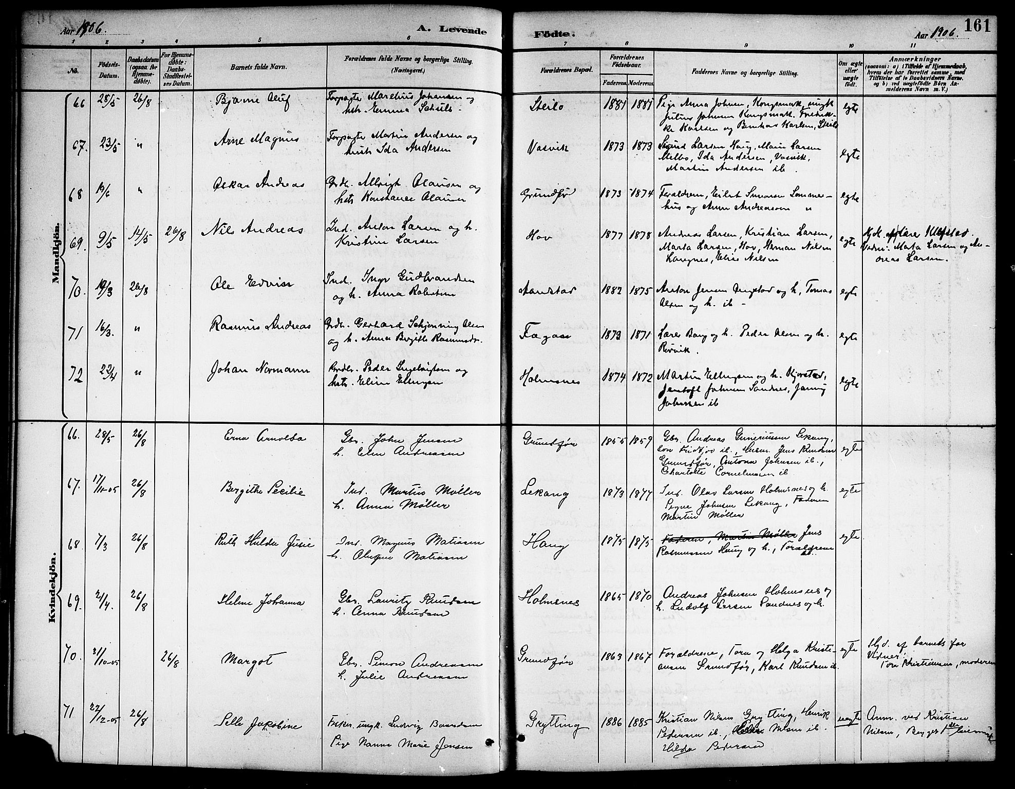 Ministerialprotokoller, klokkerbøker og fødselsregistre - Nordland, AV/SAT-A-1459/888/L1268: Parish register (copy) no. 888C06, 1891-1908, p. 161