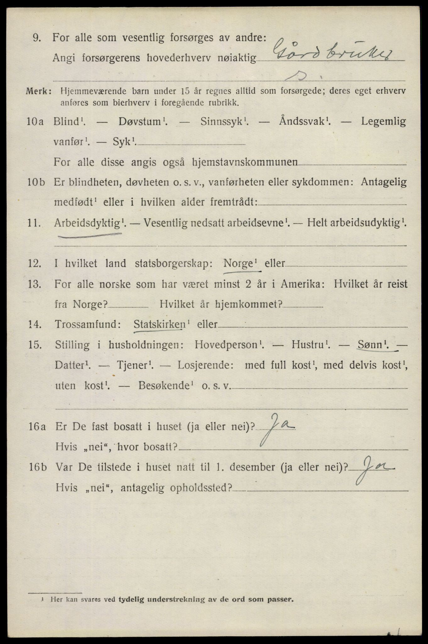 SAO, 1920 census for Spydeberg, 1920, p. 3088