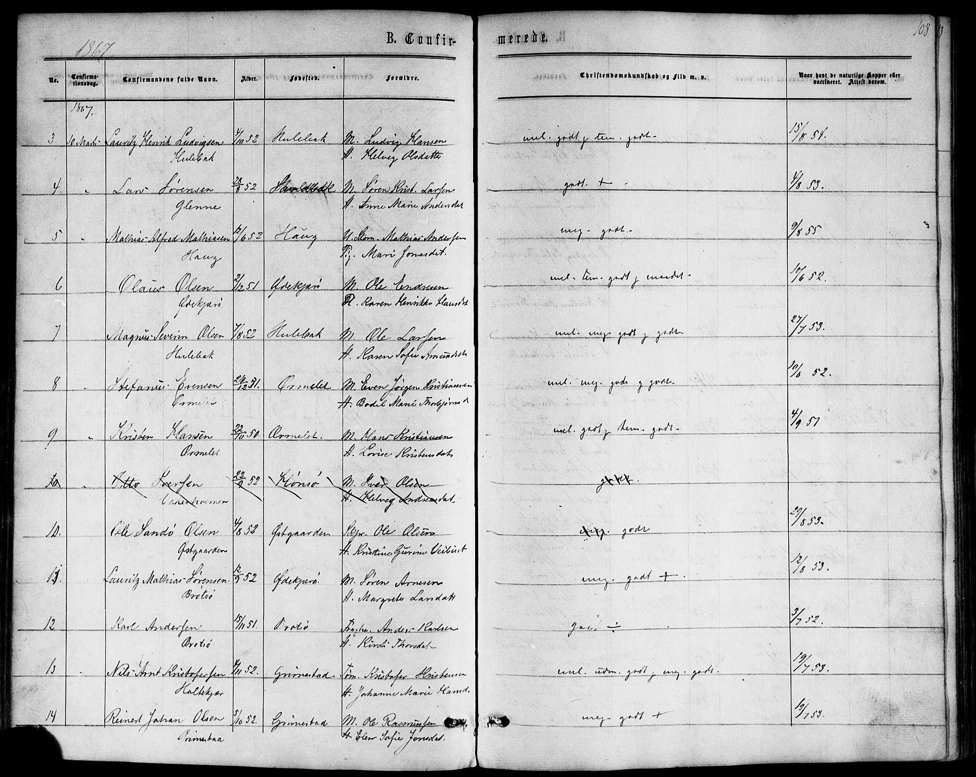 Nøtterøy kirkebøker, AV/SAKO-A-354/F/Fb/L0001: Parish register (official) no. II 1, 1865-1878, p. 108