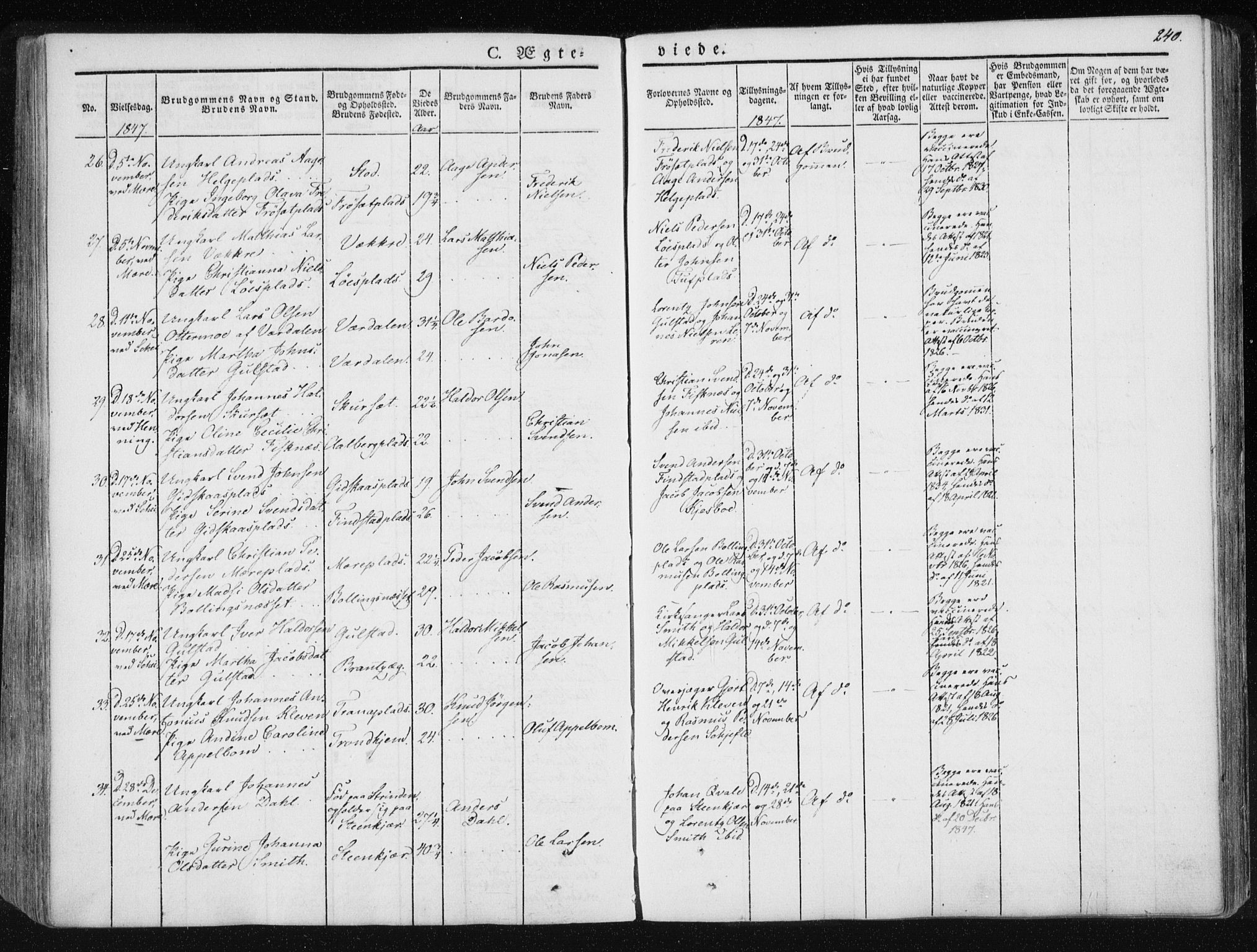 Ministerialprotokoller, klokkerbøker og fødselsregistre - Nord-Trøndelag, SAT/A-1458/735/L0339: Parish register (official) no. 735A06 /1, 1836-1848, p. 240