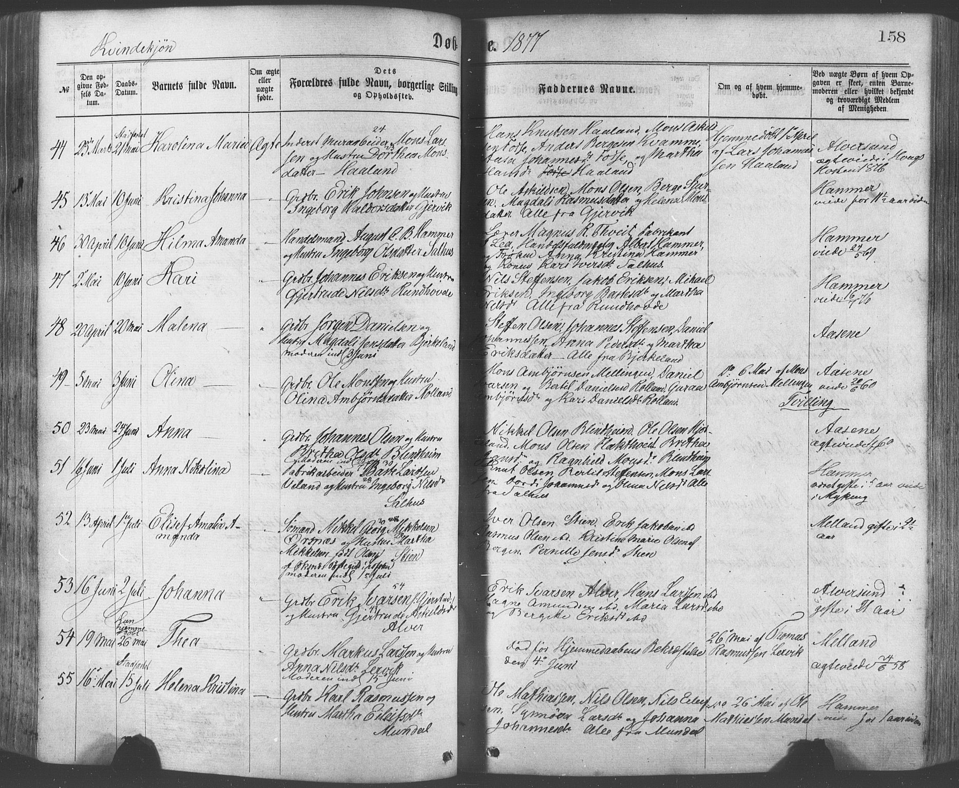 Hamre sokneprestembete, AV/SAB-A-75501/H/Ha/Haa/Haaa/L0015: Parish register (official) no. A 15, 1870-1881, p. 158