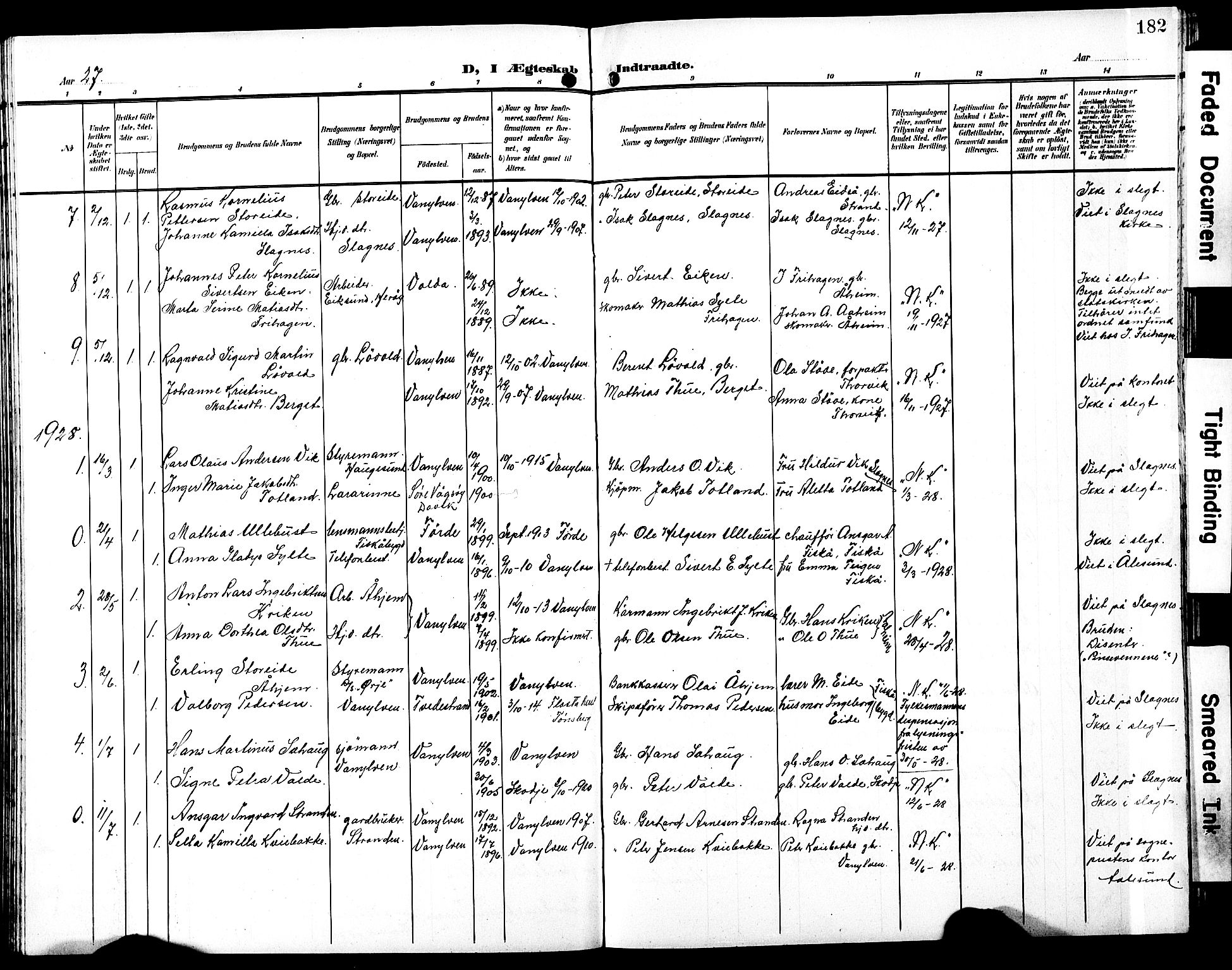 Ministerialprotokoller, klokkerbøker og fødselsregistre - Møre og Romsdal, SAT/A-1454/501/L0018: Parish register (copy) no. 501C04, 1902-1930, p. 182