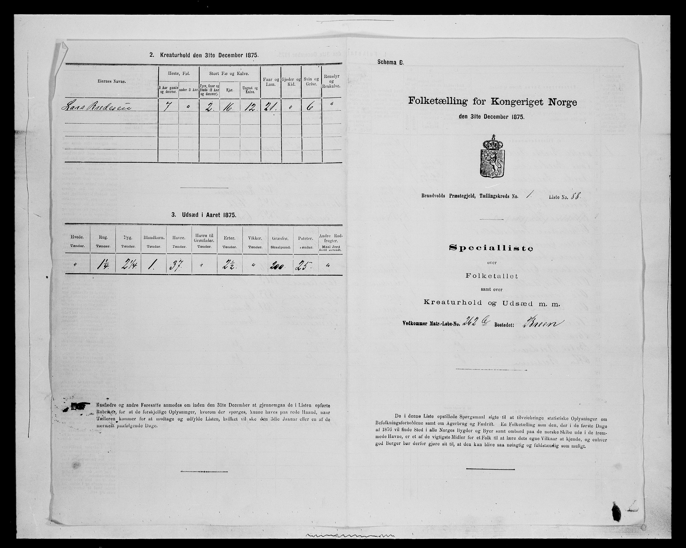 SAH, 1875 census for 0422P Brandval, 1875, p. 253