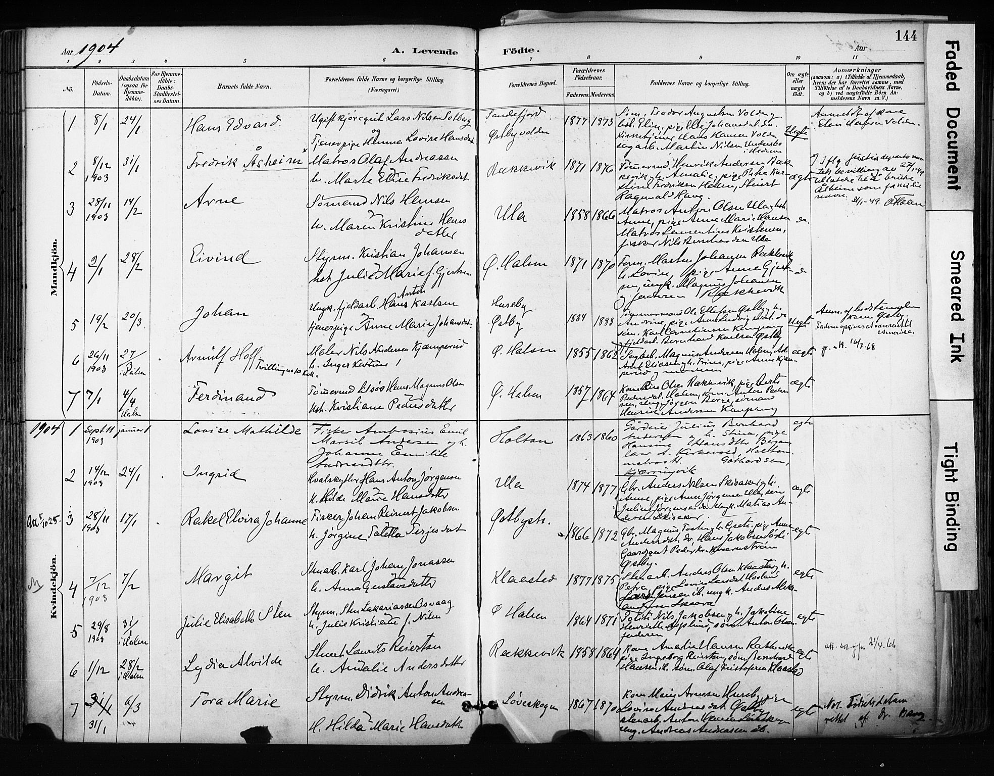 Tjølling kirkebøker, AV/SAKO-A-60/F/Fa/L0009: Parish register (official) no. 9, 1887-1905, p. 144