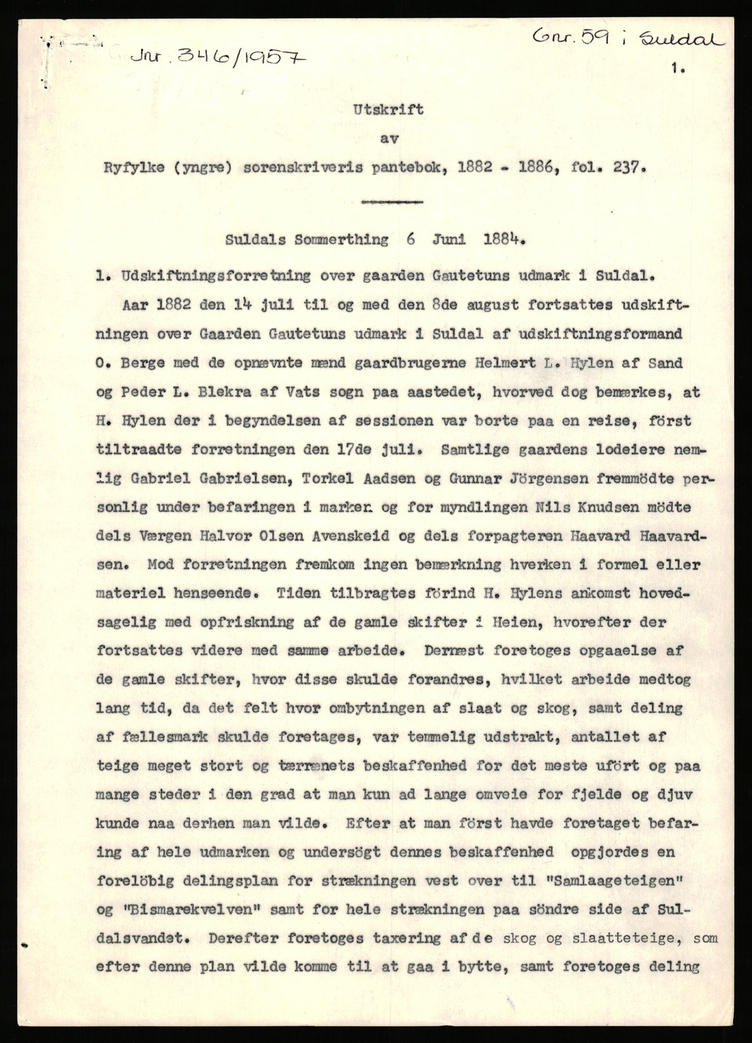 Statsarkivet i Stavanger, AV/SAST-A-101971/03/Y/Yj/L0025: Avskrifter sortert etter gårdsnavn: Garpestad - Gjerde, 1750-1930, p. 225