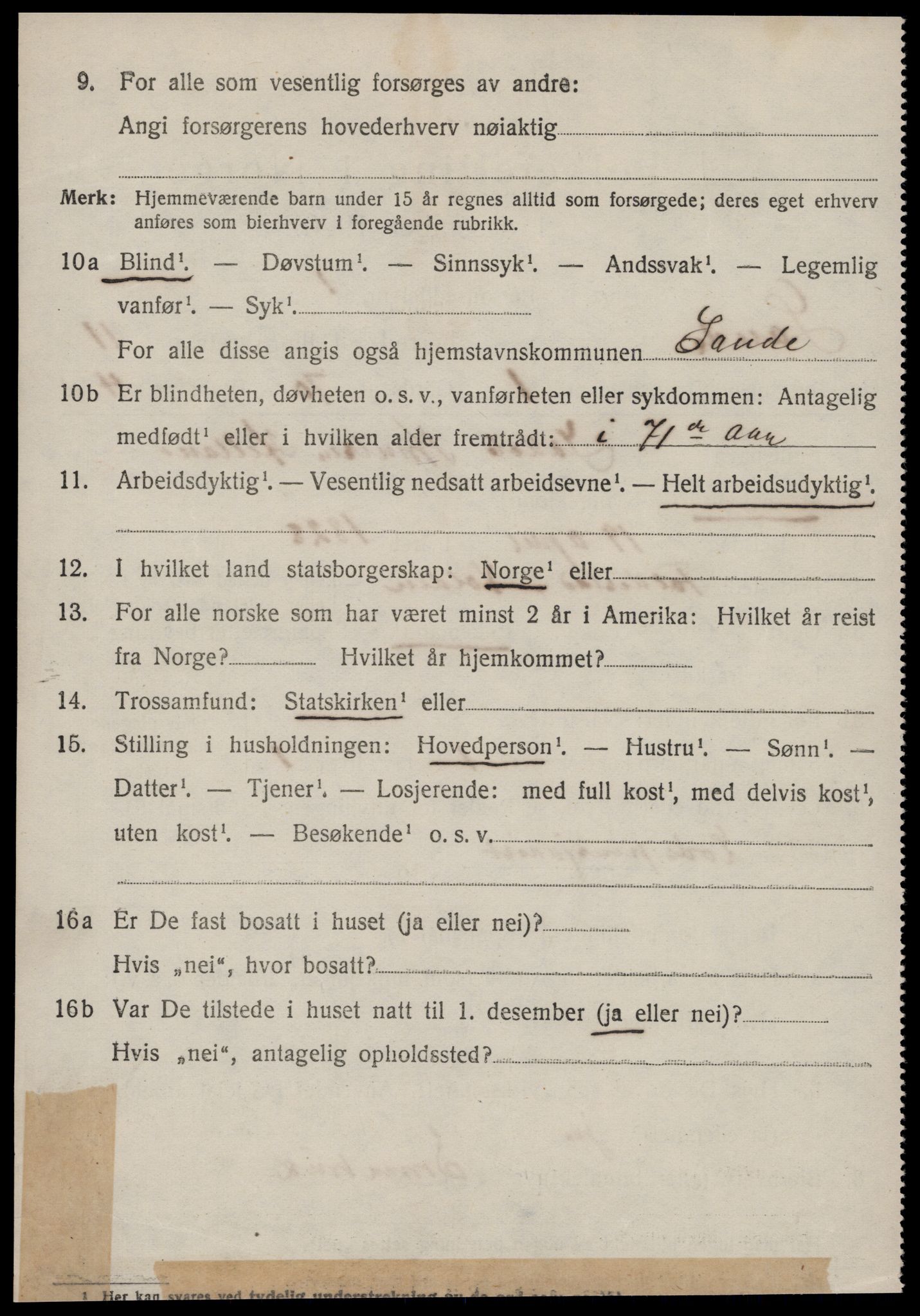 SAT, 1920 census for Sande (MR), 1920, p. 5731