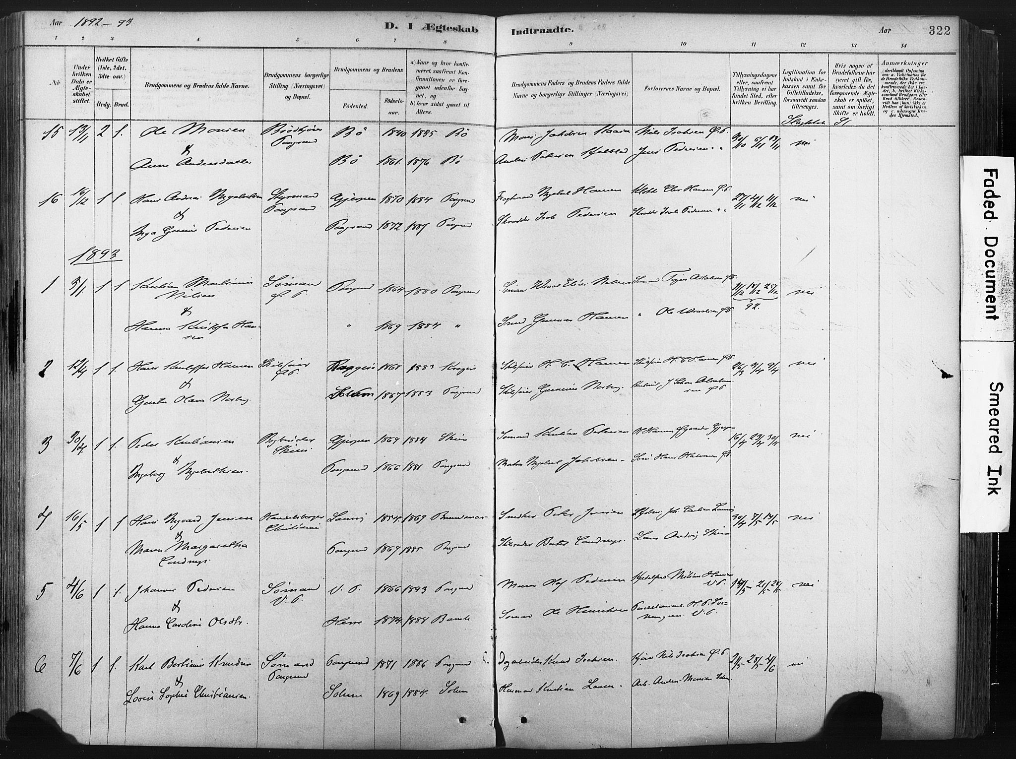 Porsgrunn kirkebøker , SAKO/A-104/F/Fa/L0008: Parish register (official) no. 8, 1878-1895, p. 322