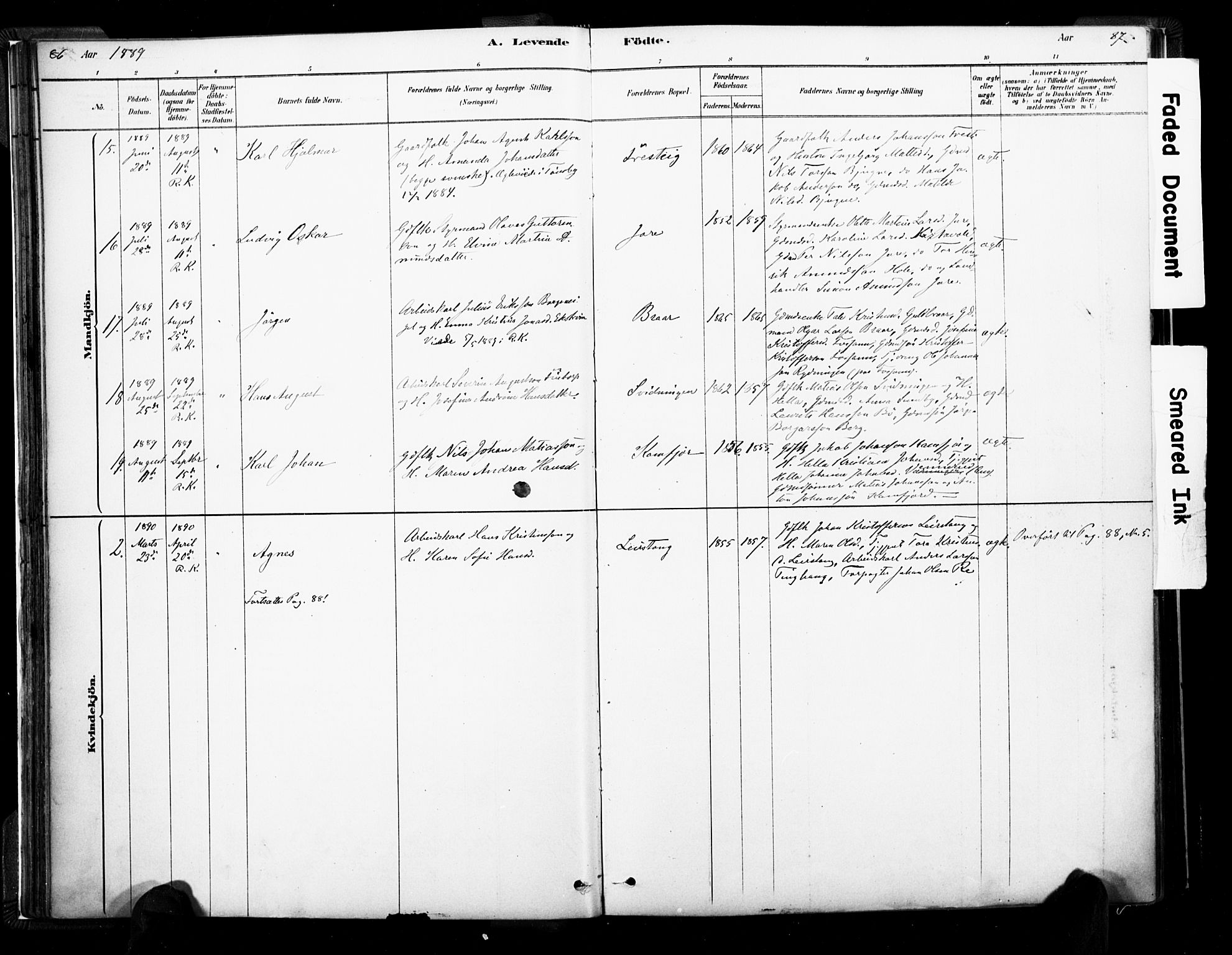 Ramnes kirkebøker, AV/SAKO-A-314/F/Fa/L0007: Parish register (official) no. I 7, 1878-1895, p. 86-87