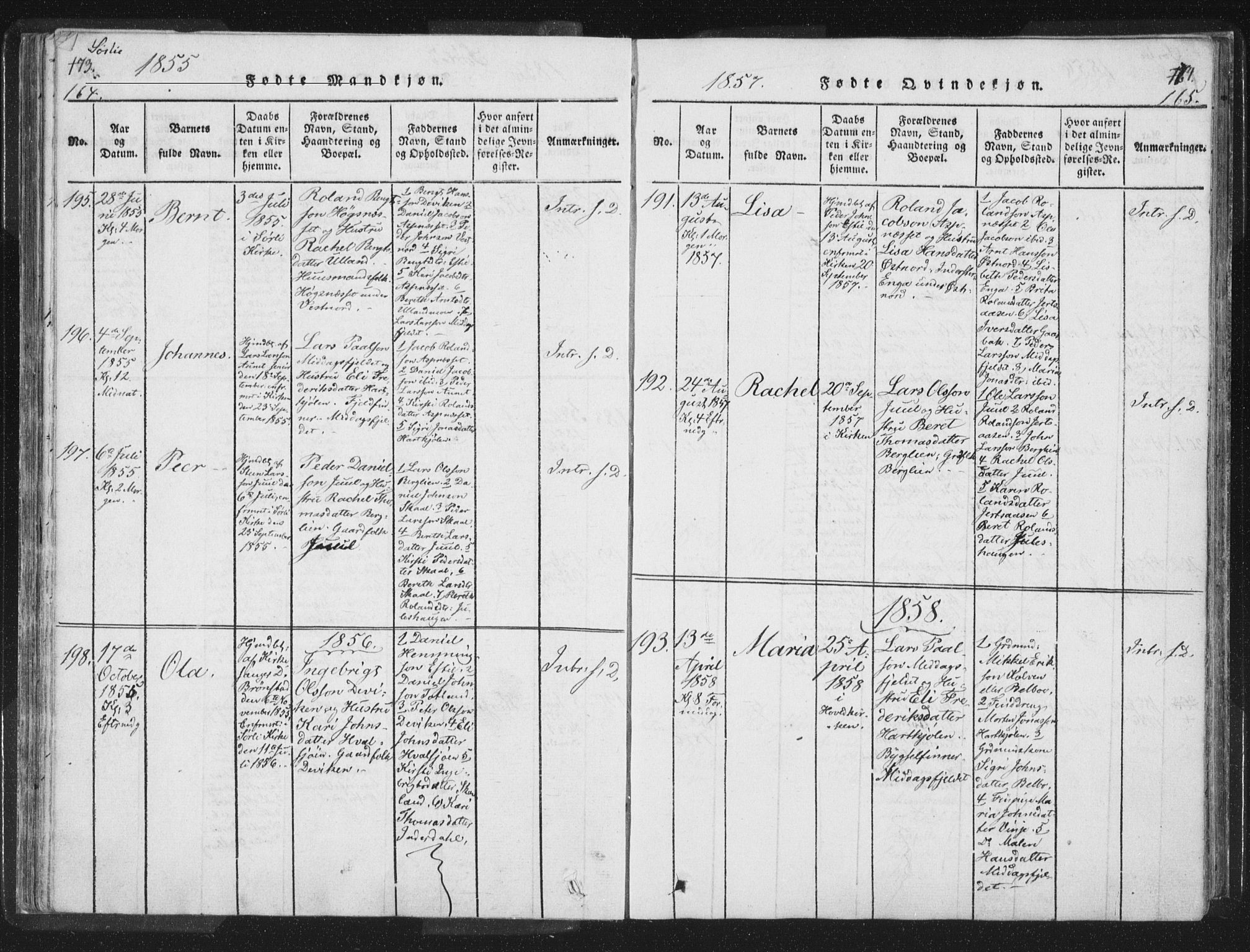 Ministerialprotokoller, klokkerbøker og fødselsregistre - Nord-Trøndelag, SAT/A-1458/755/L0491: Parish register (official) no. 755A01 /2, 1817-1864, p. 164-165