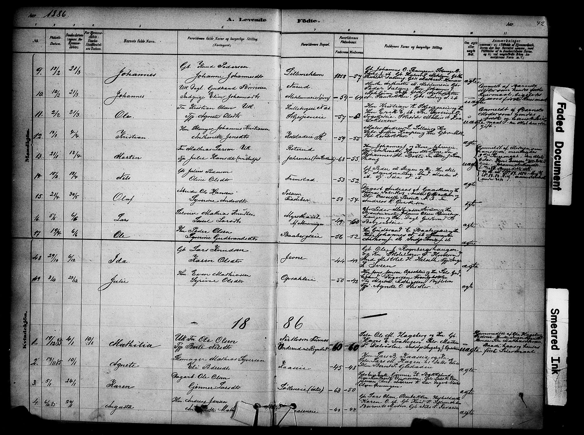 Ringsaker prestekontor, SAH/PREST-014/K/Ka/L0014: Parish register (official) no. 14, 1879-1890, p. 42