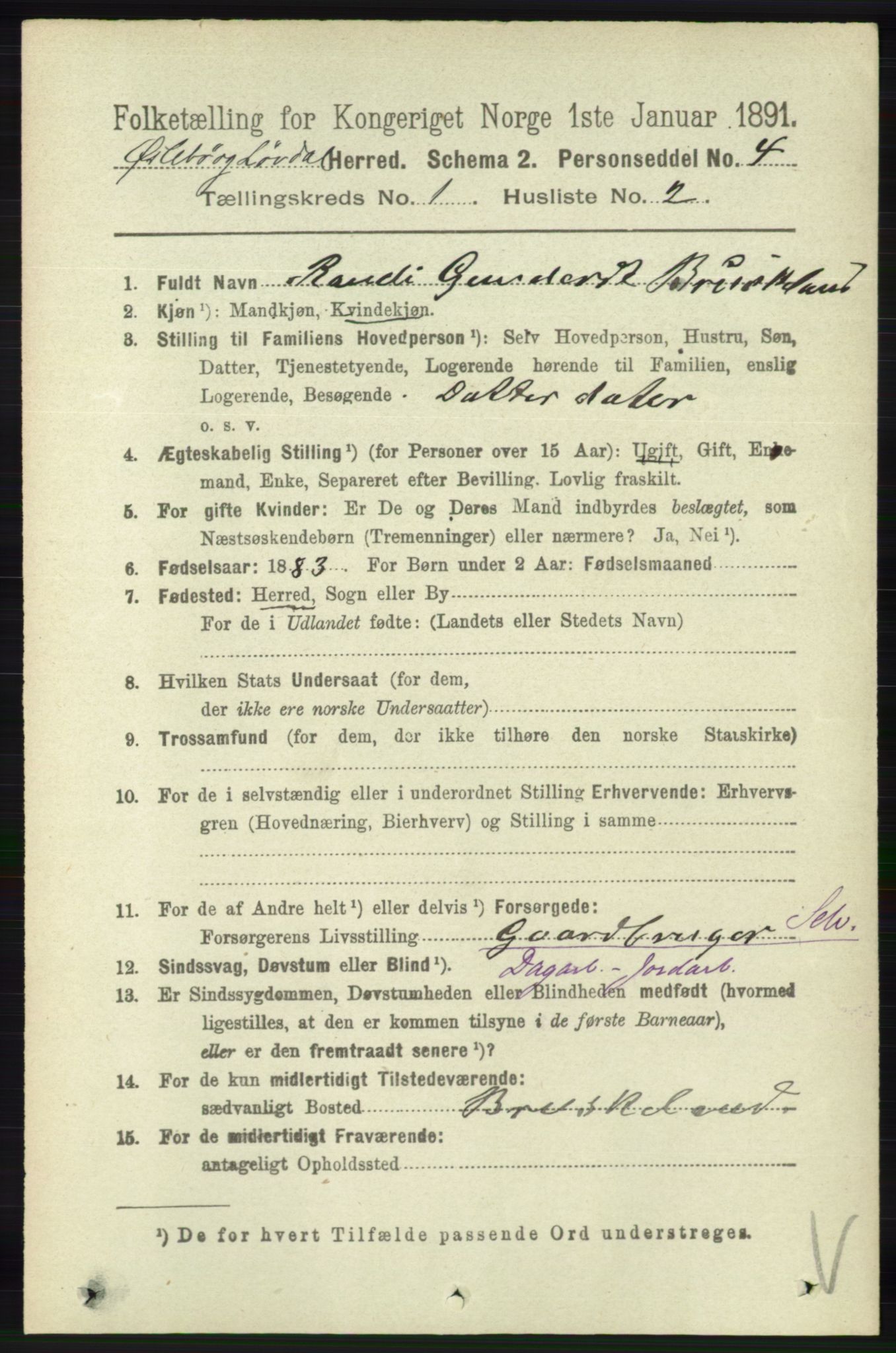 RA, 1891 census for 1021 Øyslebø og Laudal, 1891, p. 89