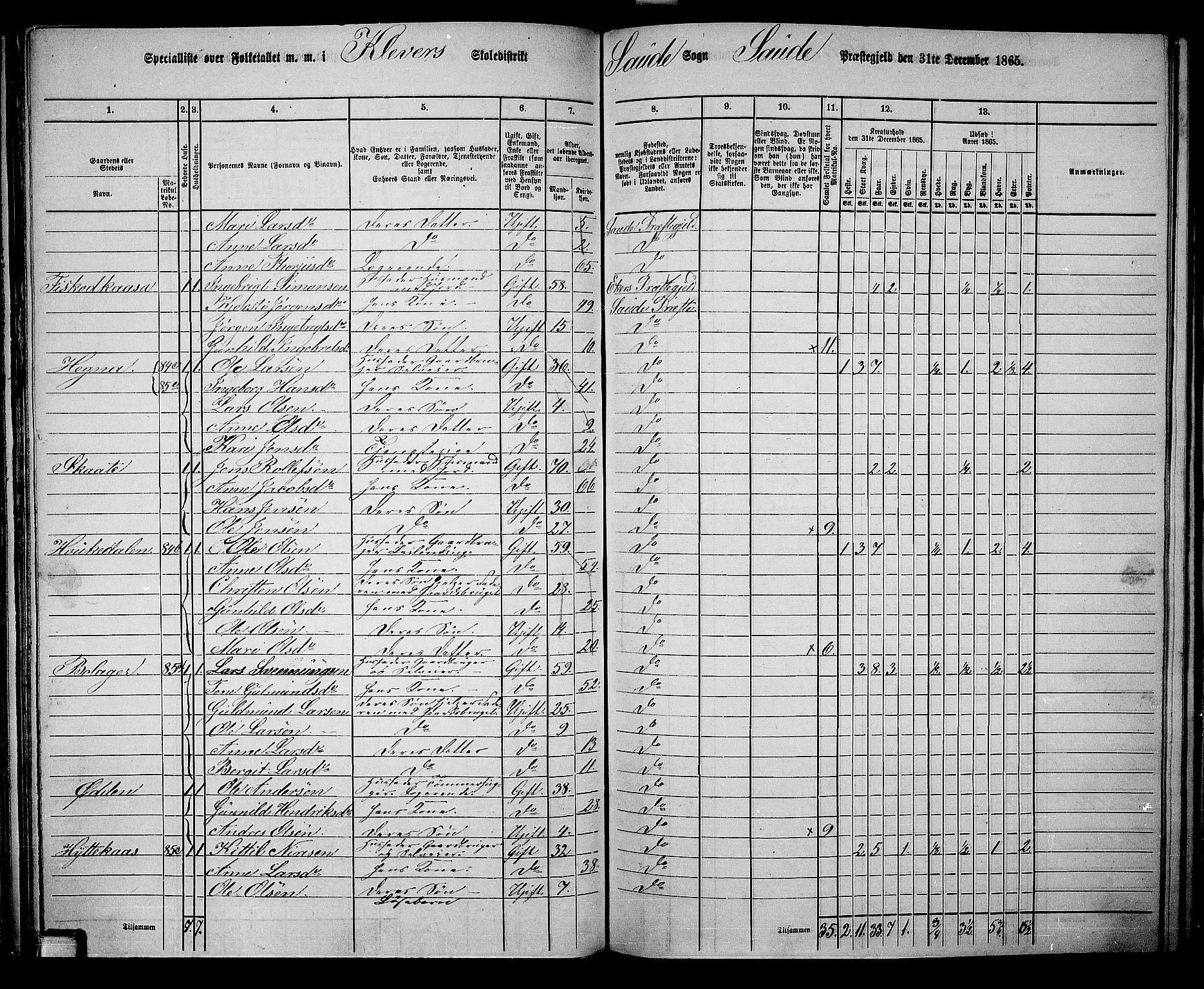 RA, 1865 census for Sauherad, 1865, p. 77