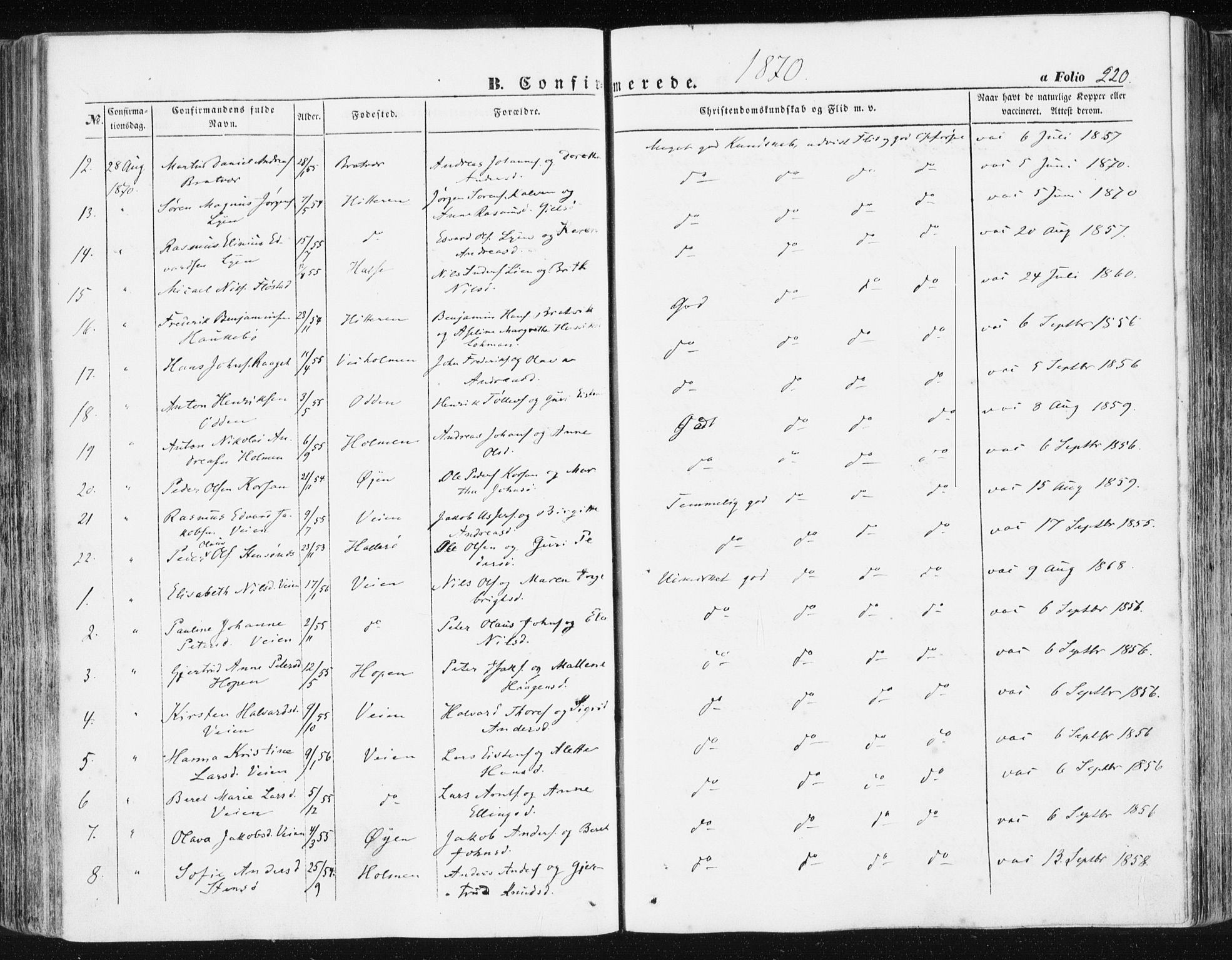 Ministerialprotokoller, klokkerbøker og fødselsregistre - Møre og Romsdal, AV/SAT-A-1454/581/L0937: Parish register (official) no. 581A05, 1853-1872, p. 220