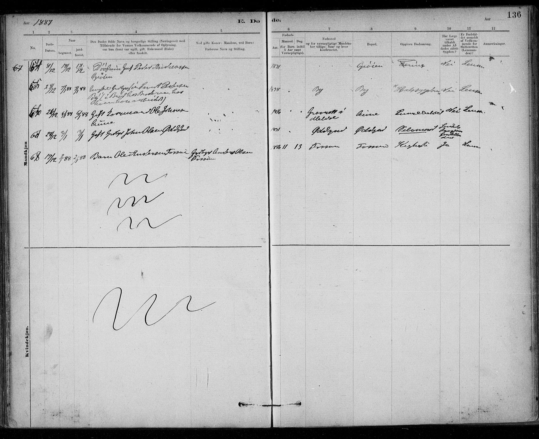Ministerialprotokoller, klokkerbøker og fødselsregistre - Sør-Trøndelag, SAT/A-1456/668/L0810: Parish register (official) no. 668A10, 1881-1894, p. 136