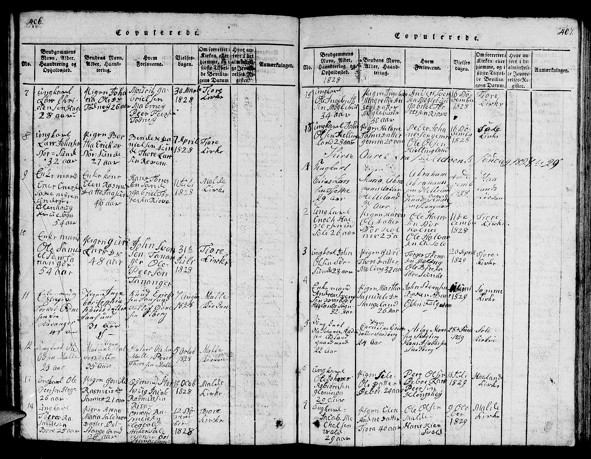 Håland sokneprestkontor, SAST/A-101802/001/30BB/L0001: Parish register (copy) no. B 1, 1815-1845, p. 406-407
