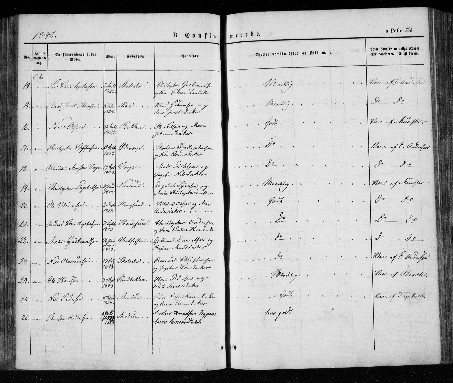 Eiker kirkebøker, AV/SAKO-A-4/F/Fa/L0013a: Parish register (official) no. I 13A, 1832-1845, p. 286