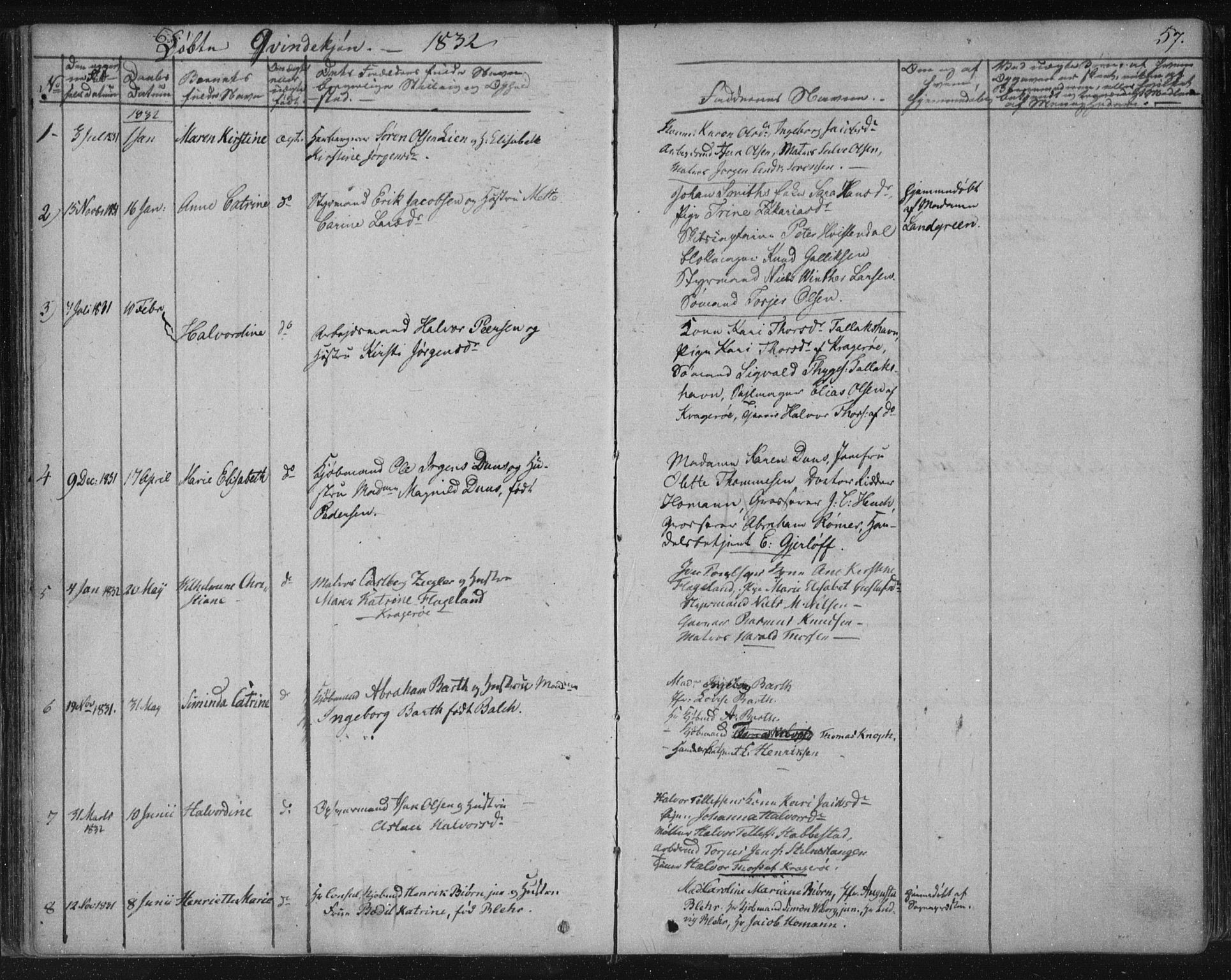 Kragerø kirkebøker, SAKO/A-278/F/Fa/L0005: Parish register (official) no. 5, 1832-1847, p. 57