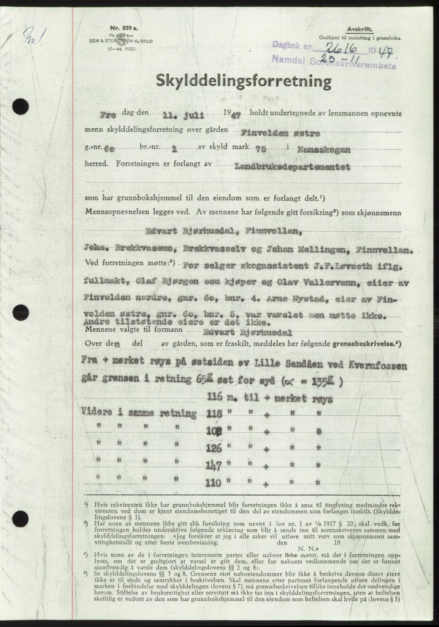 Namdal sorenskriveri, AV/SAT-A-4133/1/2/2C: Mortgage book no. -, 1947-1948, Diary no: : 2616/1947